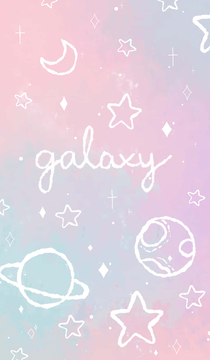 Pastel gradient sky, white outlined stars, planets, SD Phone Wallpaper