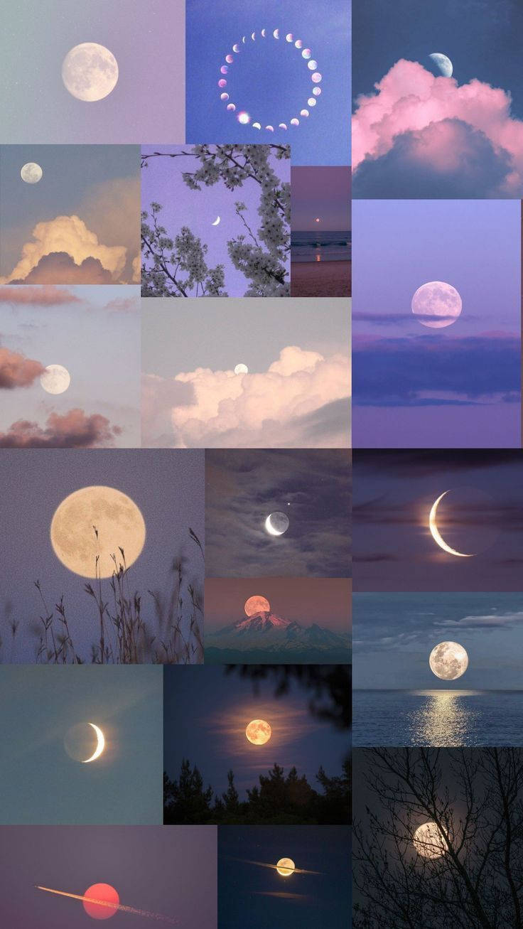 Girly Galaxy, moon phases, pastel skies, HD Phone Wallpaper