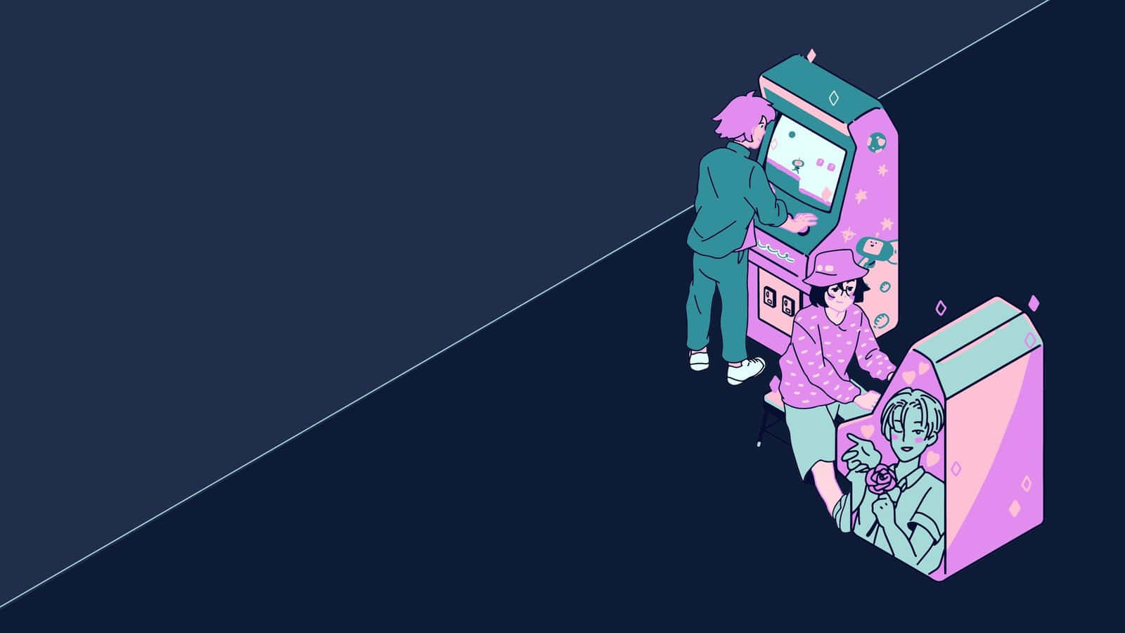 Cute Gamer, neon pink, teal, HD Desktop Wallpaper