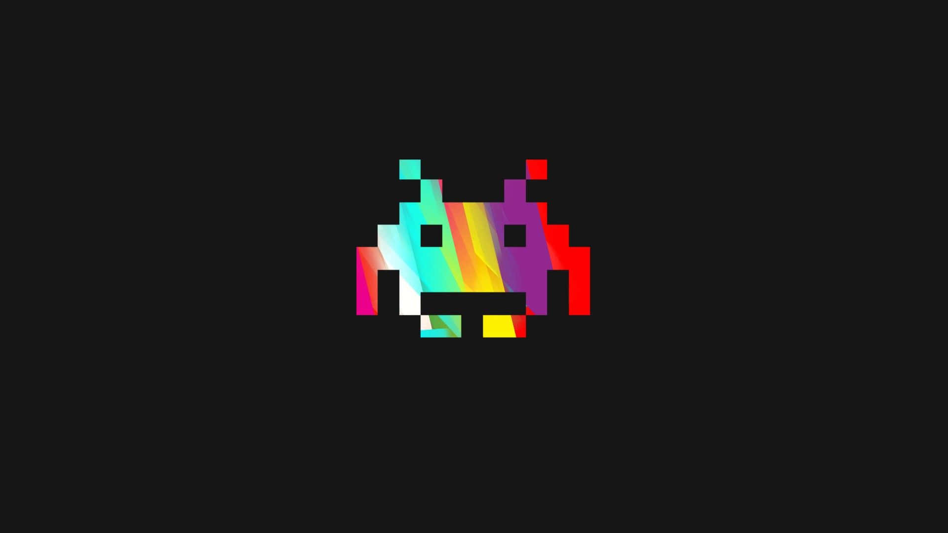 vibrant pixelated alien, rainbow gradient colors, solid black background, Full HD Desktop Wallpaper