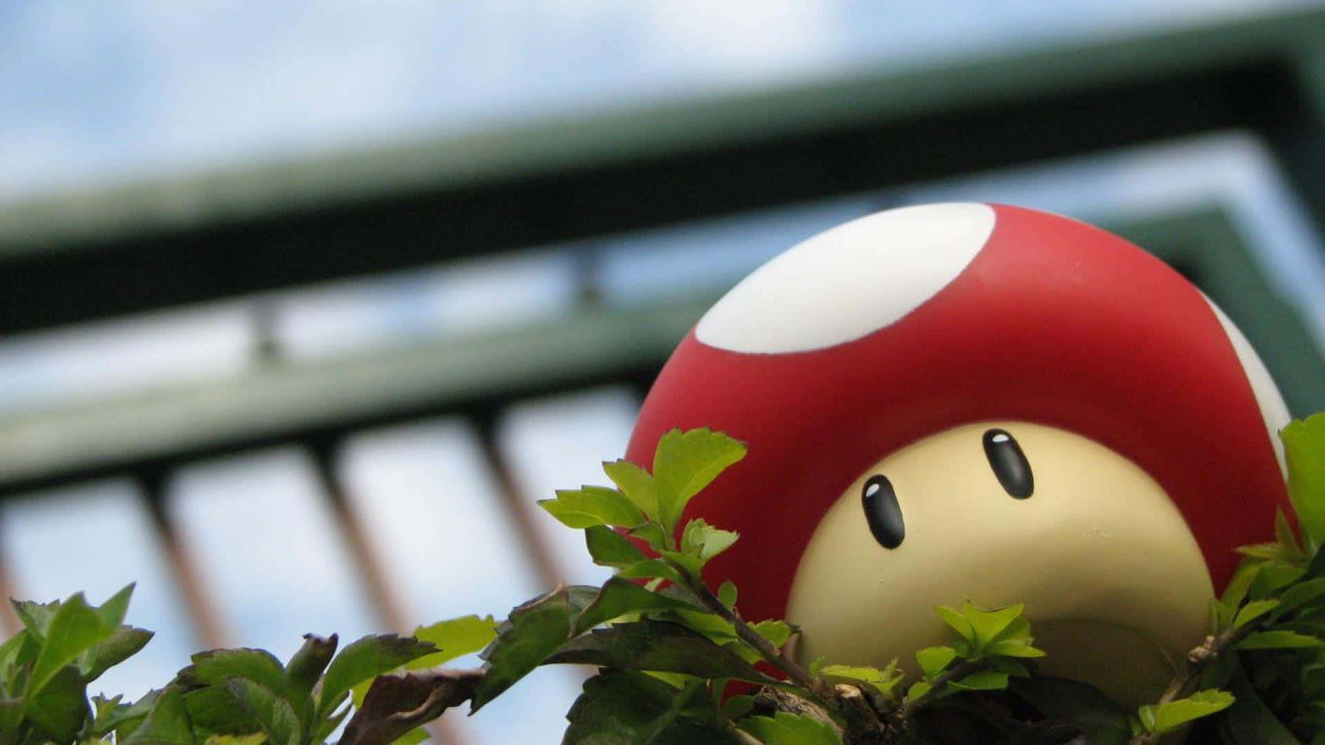 Cute Gaming, red and white mushroom figurine, green leaves, Full HD Desktop Wallpaper