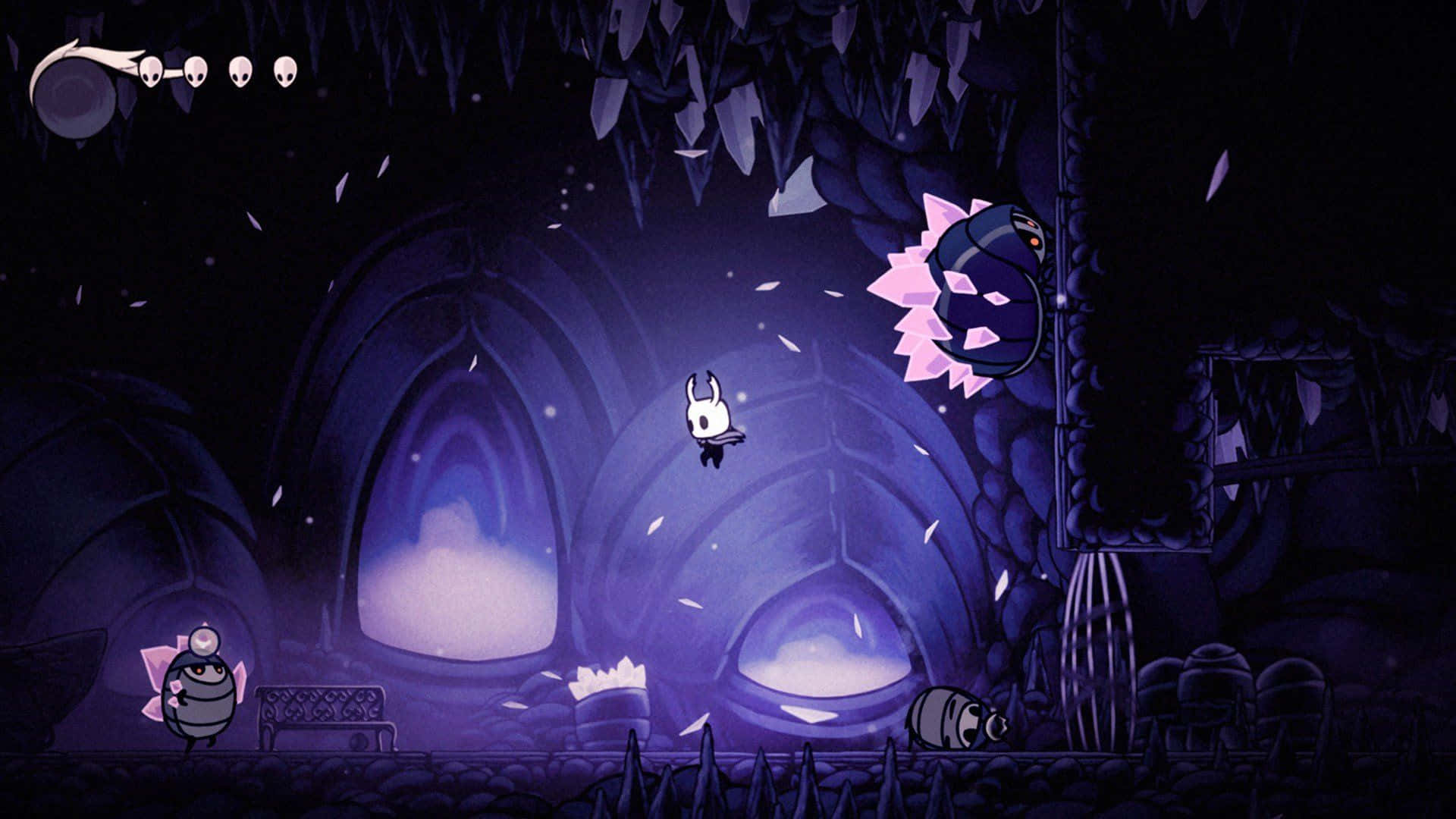 Cute Gaming Paradise, white creature with horns, dark purple cavern, Full HD Desktop Wallpaper