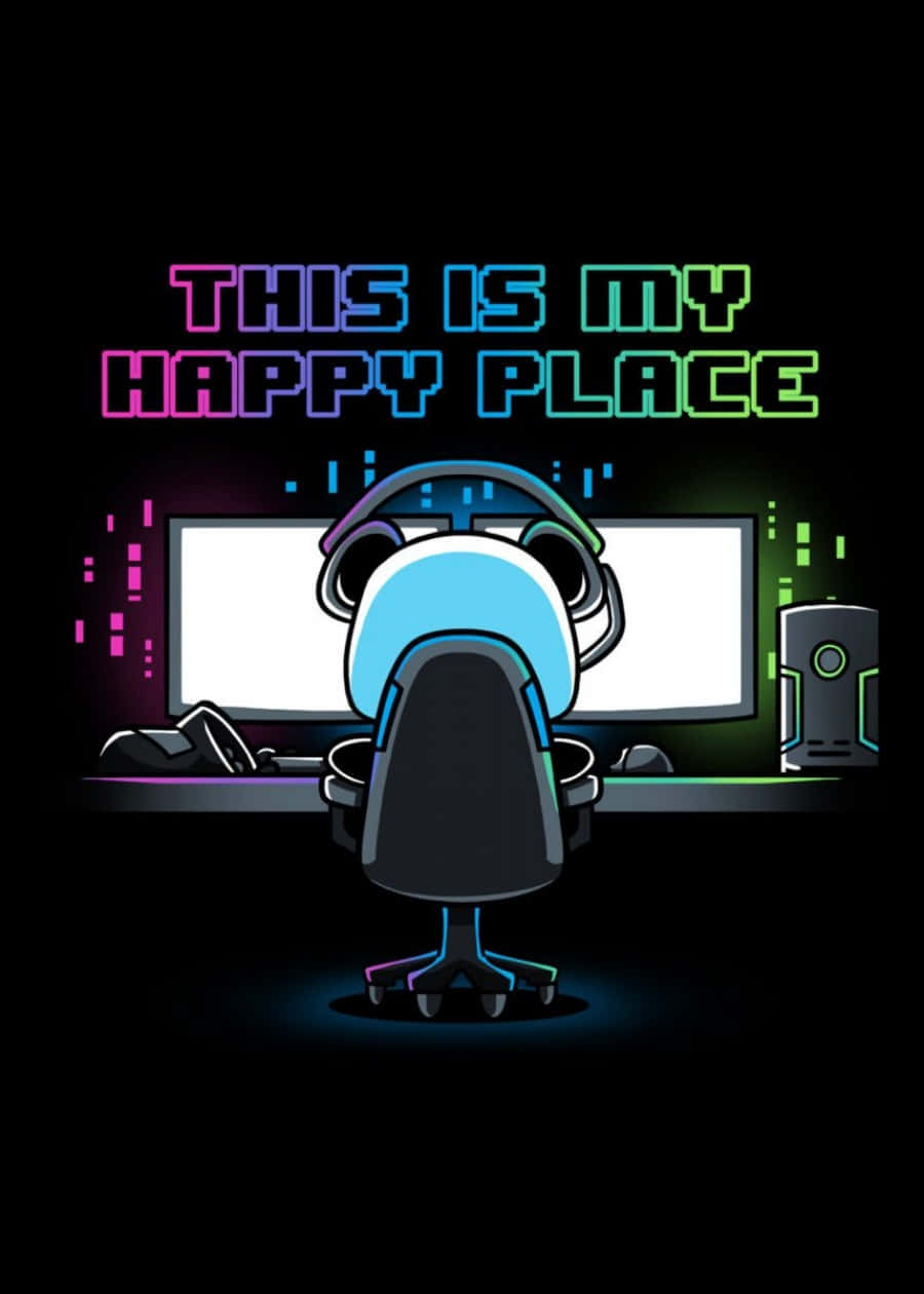 gaming chair, glowing monitor, neon text, SD Phone Wallpaper