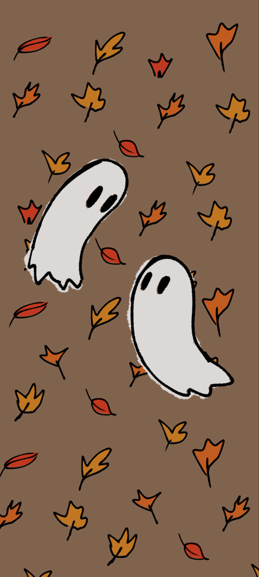 cute ghost, white ghosts, orange leaves, Full HD Phone Wallpaper