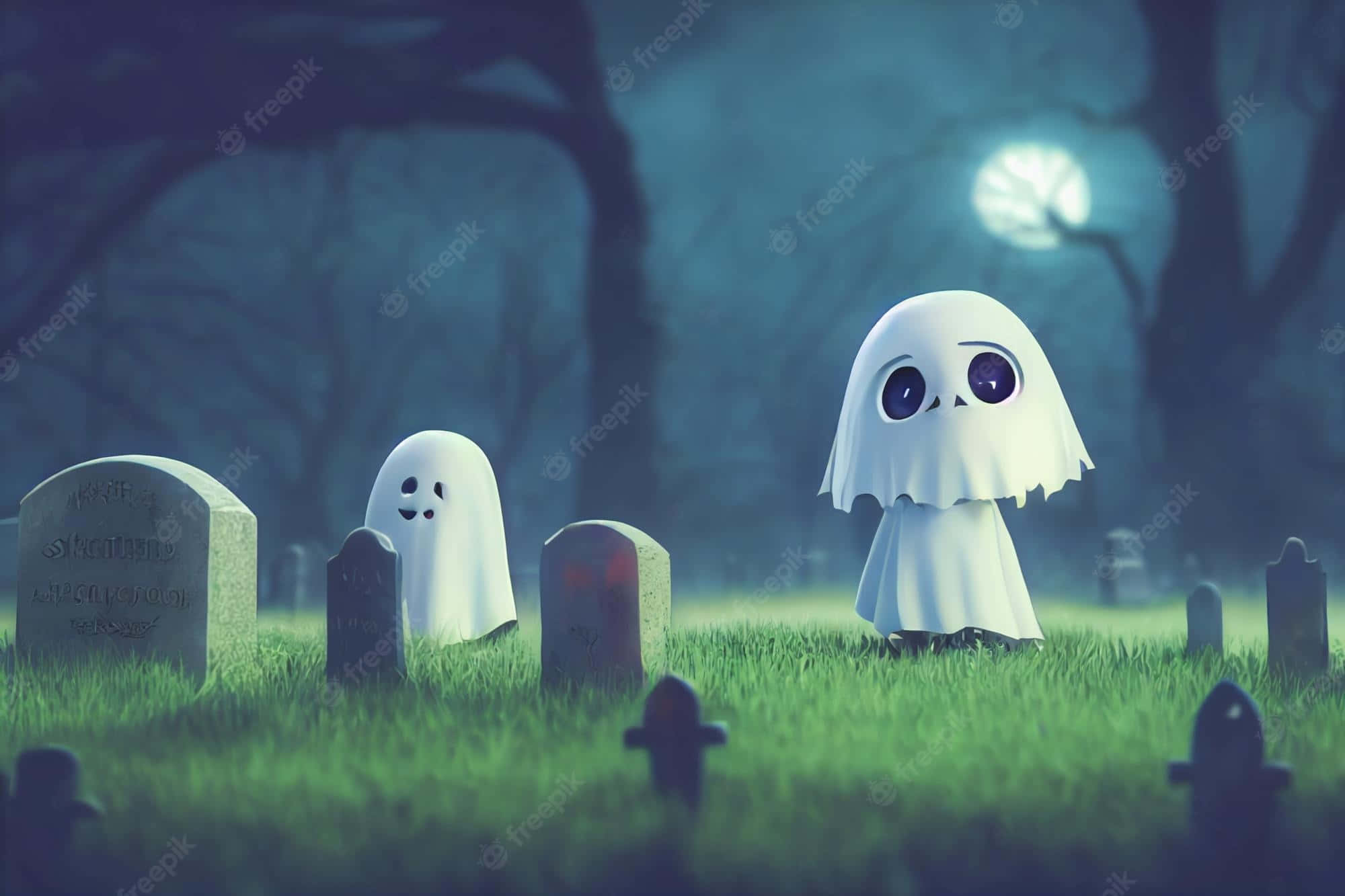 cute ghost, cartoon ghosts, big eyes, Full HD Desktop Wallpaper