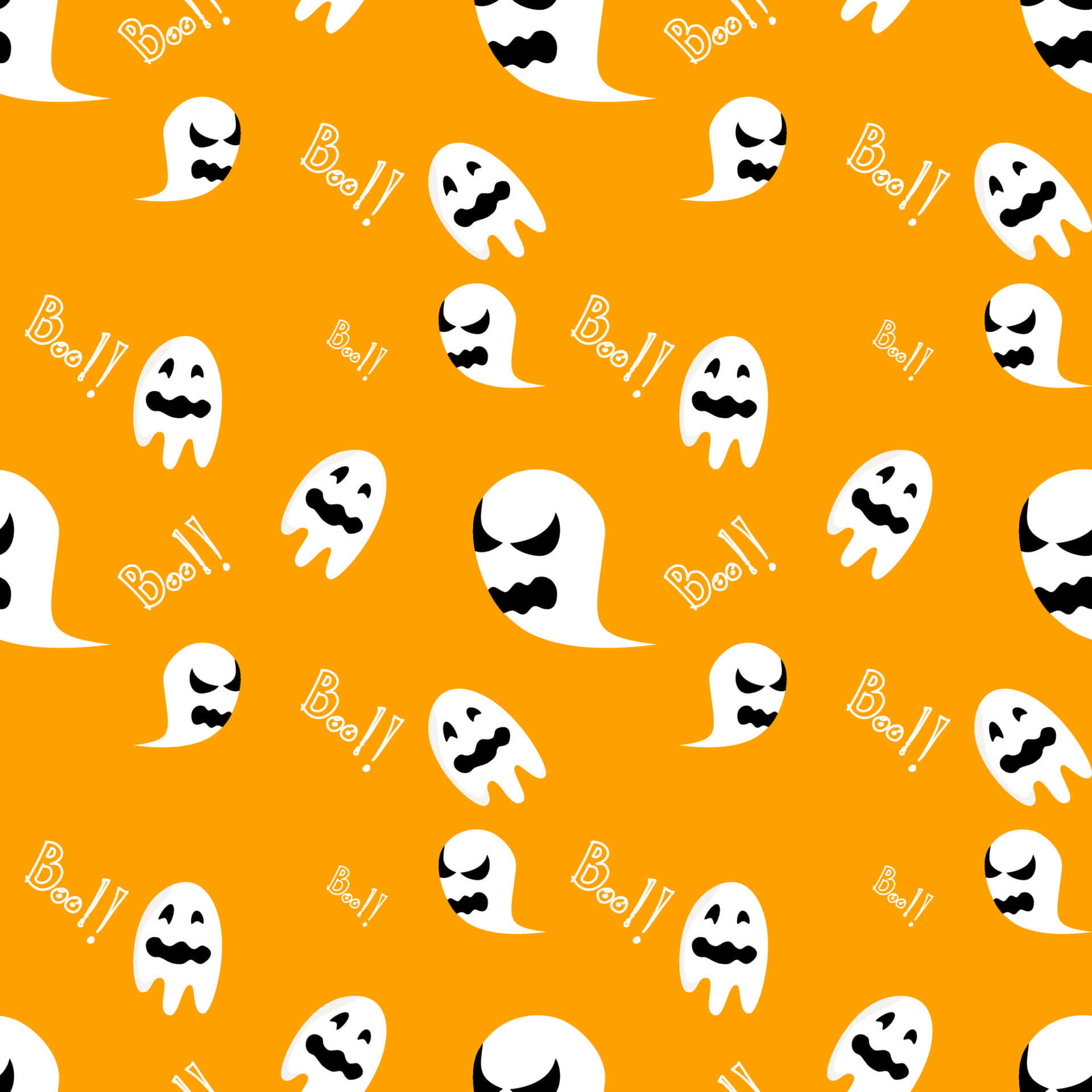 cute ghost, orange background, white cartoon ghosts, Full HD Desktop Wallpaper