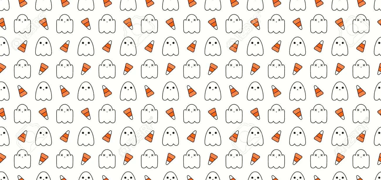 cute ghost, white ghosts, orange candy corn, HD Desktop Wallpaper