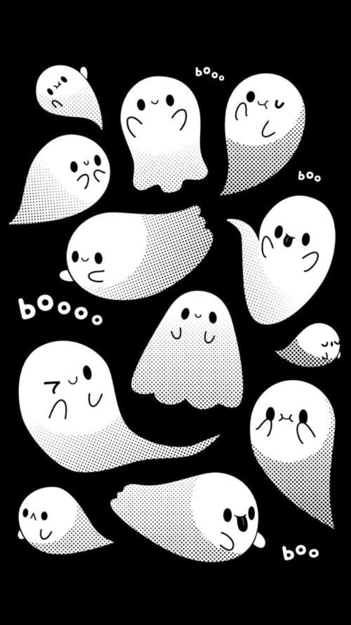 cute ghost, black and white image, ghosts, HD Phone Wallpaper