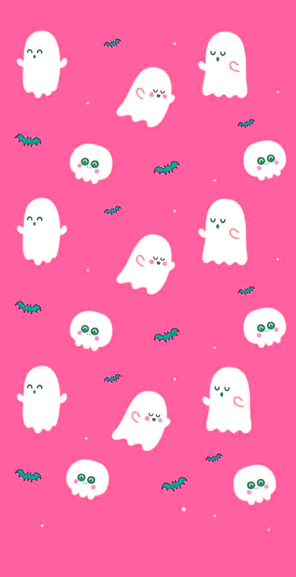 cute ghost, white cartoon ghosts, bats, HD Phone Wallpaper