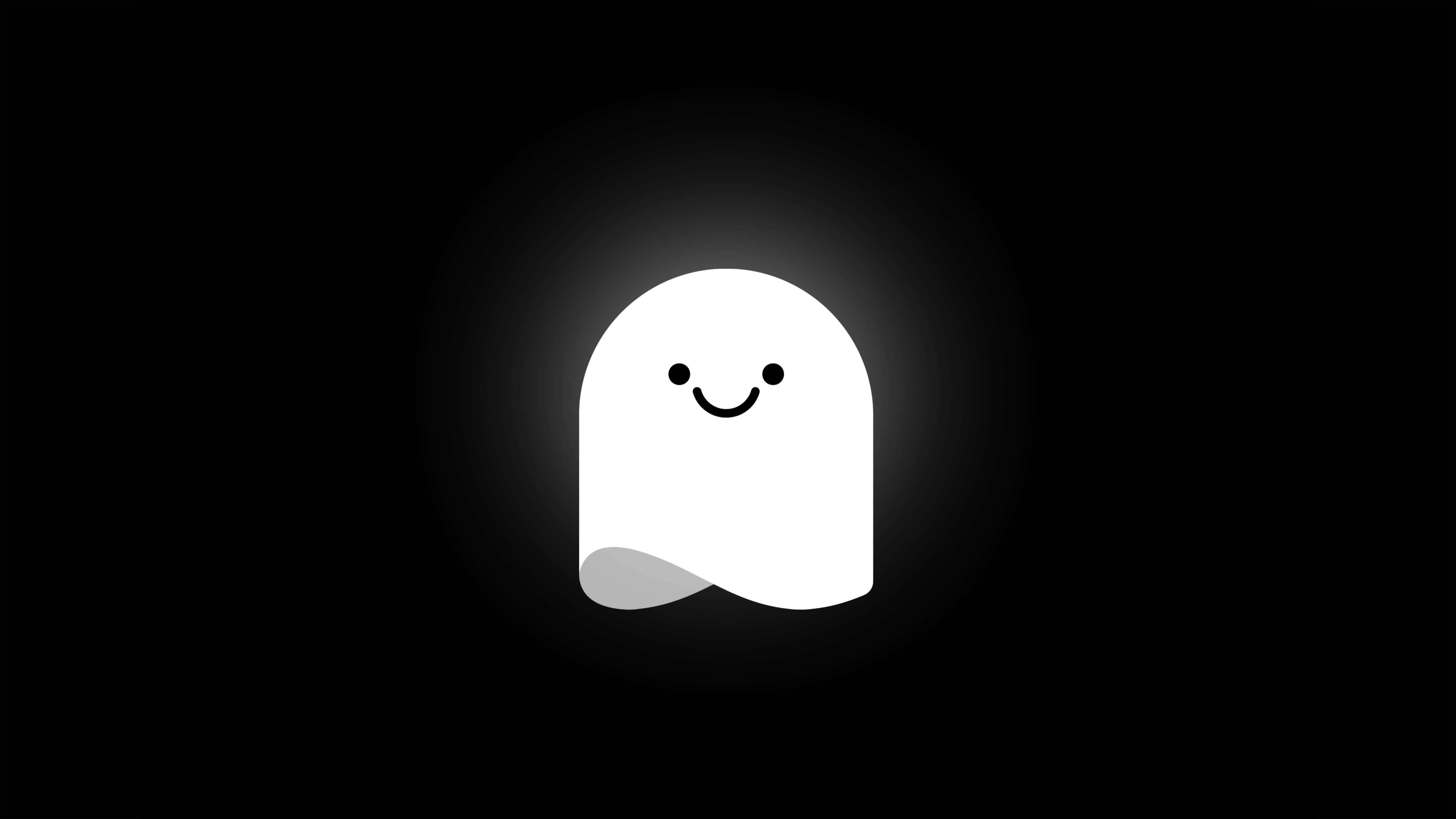 Cute Ghost, glowing white, smiling face, 5K Desktop Wallpaper