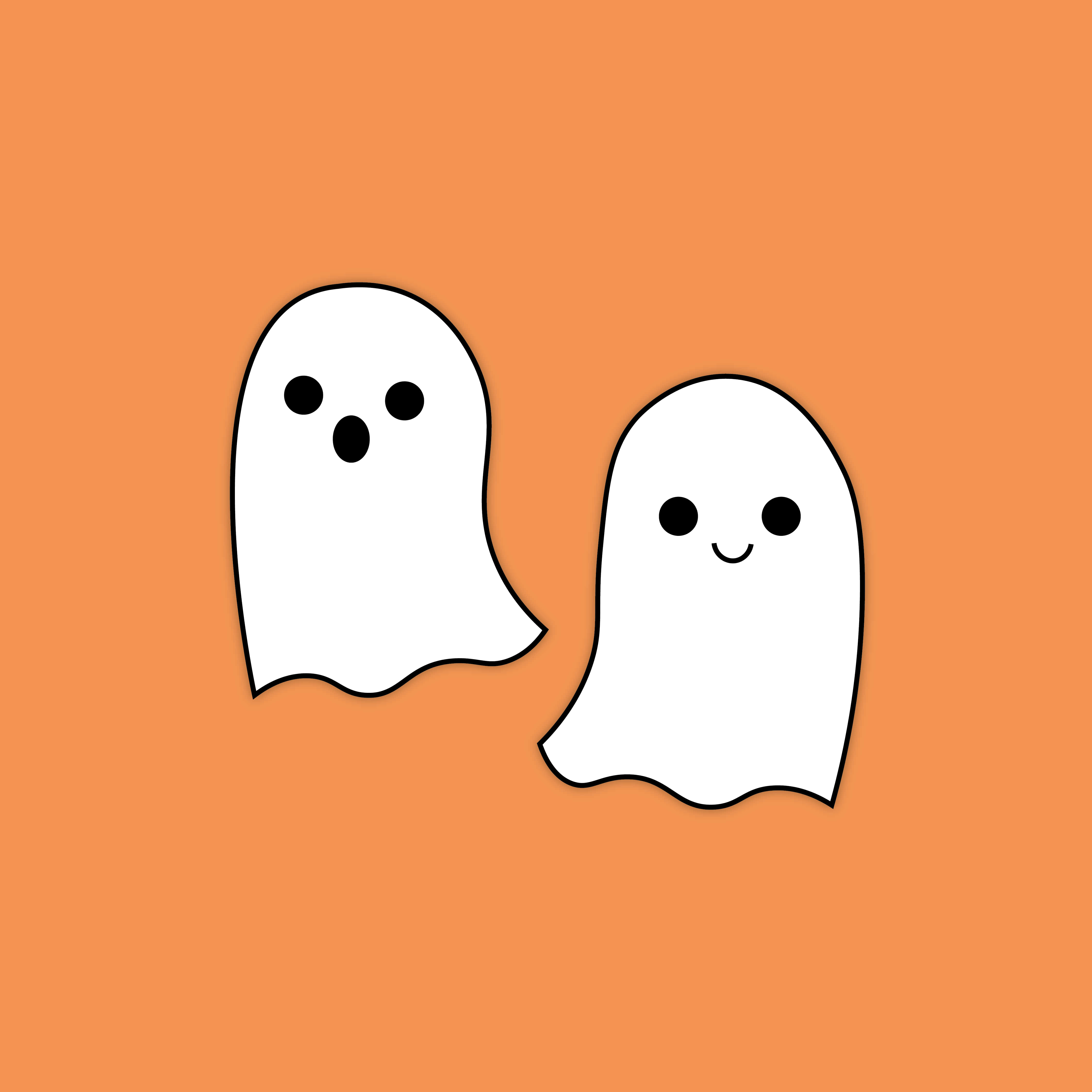 cute ghost, cartoon ghosts, black eyes, 4K Desktop Wallpaper