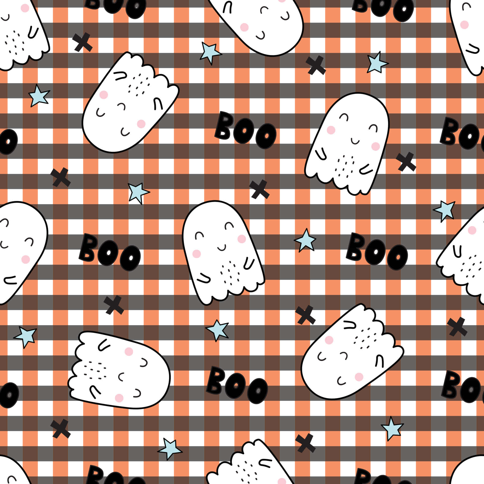 cute ghost, blush cheeks, orange and white checkered background, Full HD Desktop Wallpaper