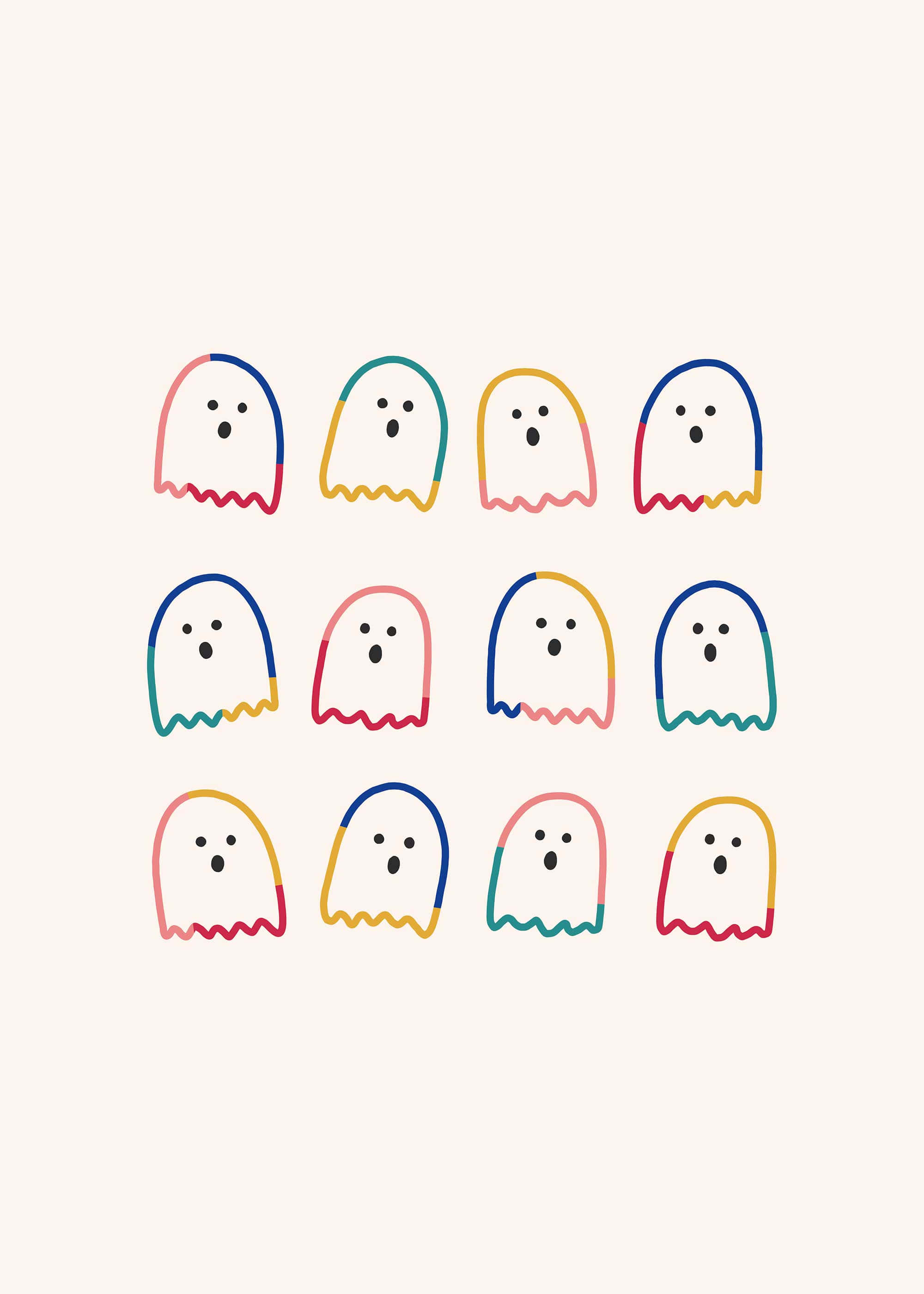 cute ghost, cartoon ghosts, wavy outlines, 2K Phone Wallpaper