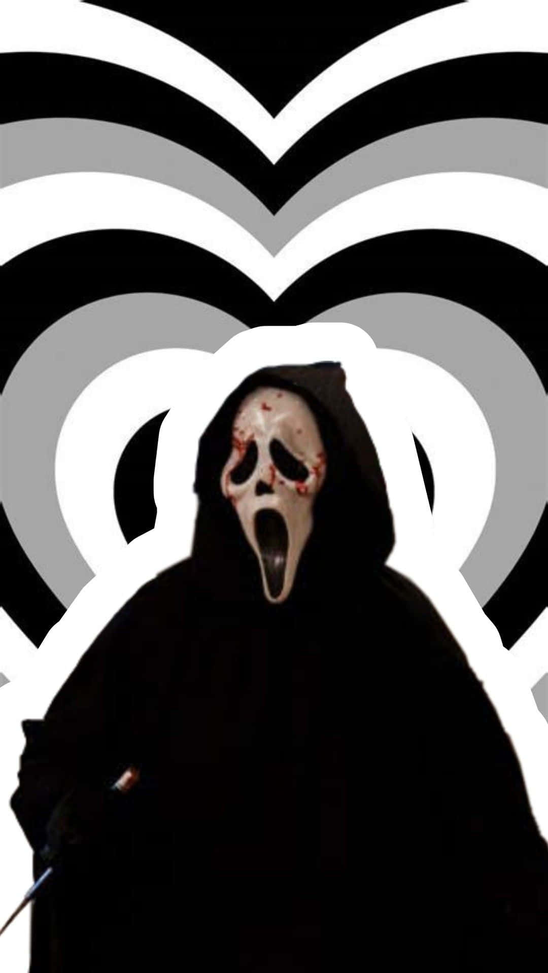 Ghostface, bloodied mask, black white and gray concentric heart pattern, HD Phone Wallpaper