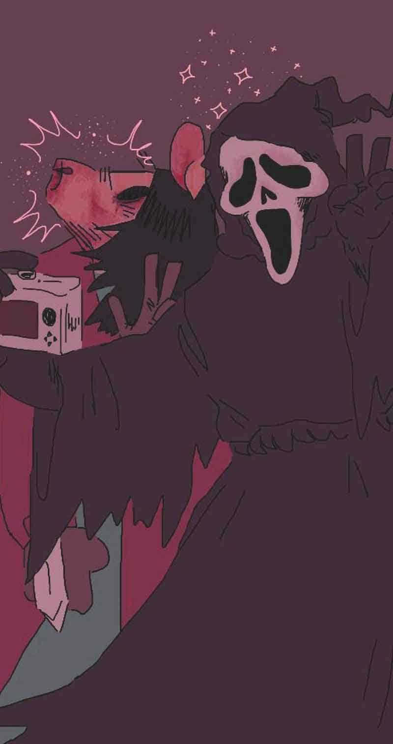Cute Ghostface, masked horror figure, camera, HD Phone Wallpaper