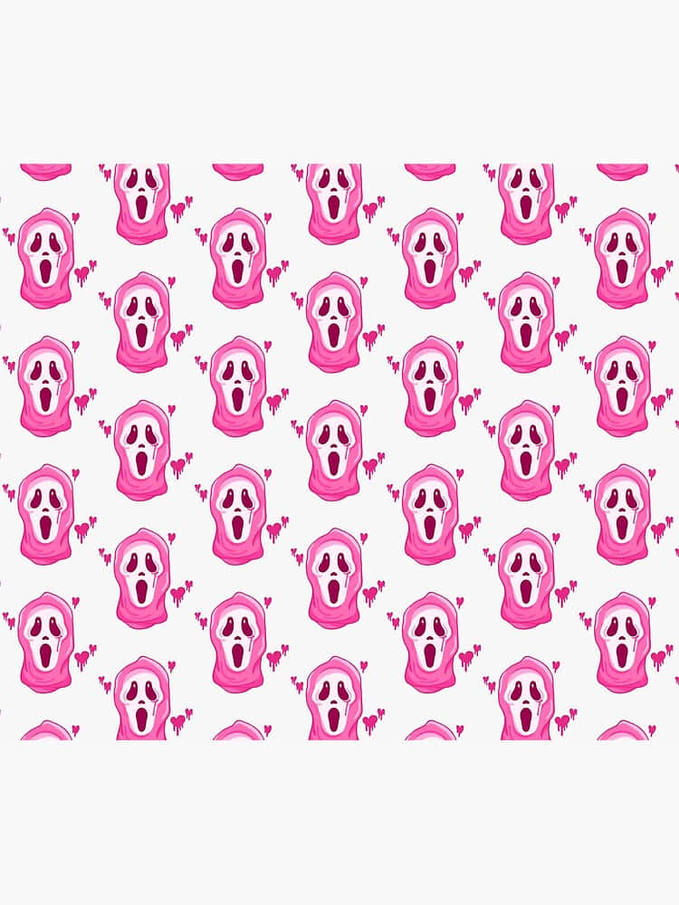 Pink Cute Ghostface, repeating pink cartoon ghosts, wide eyes, SD Phone Wallpaper