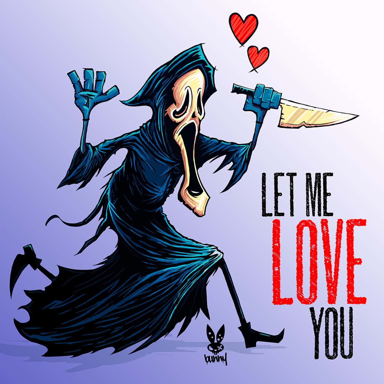 Cute Ghostface, cartoonish grim reaper, knife, HD Desktop Wallpaper