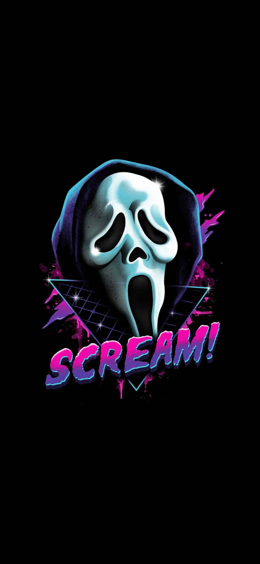 Ghostface, neon-drenched, glowing eyes, Full HD Phone Wallpaper