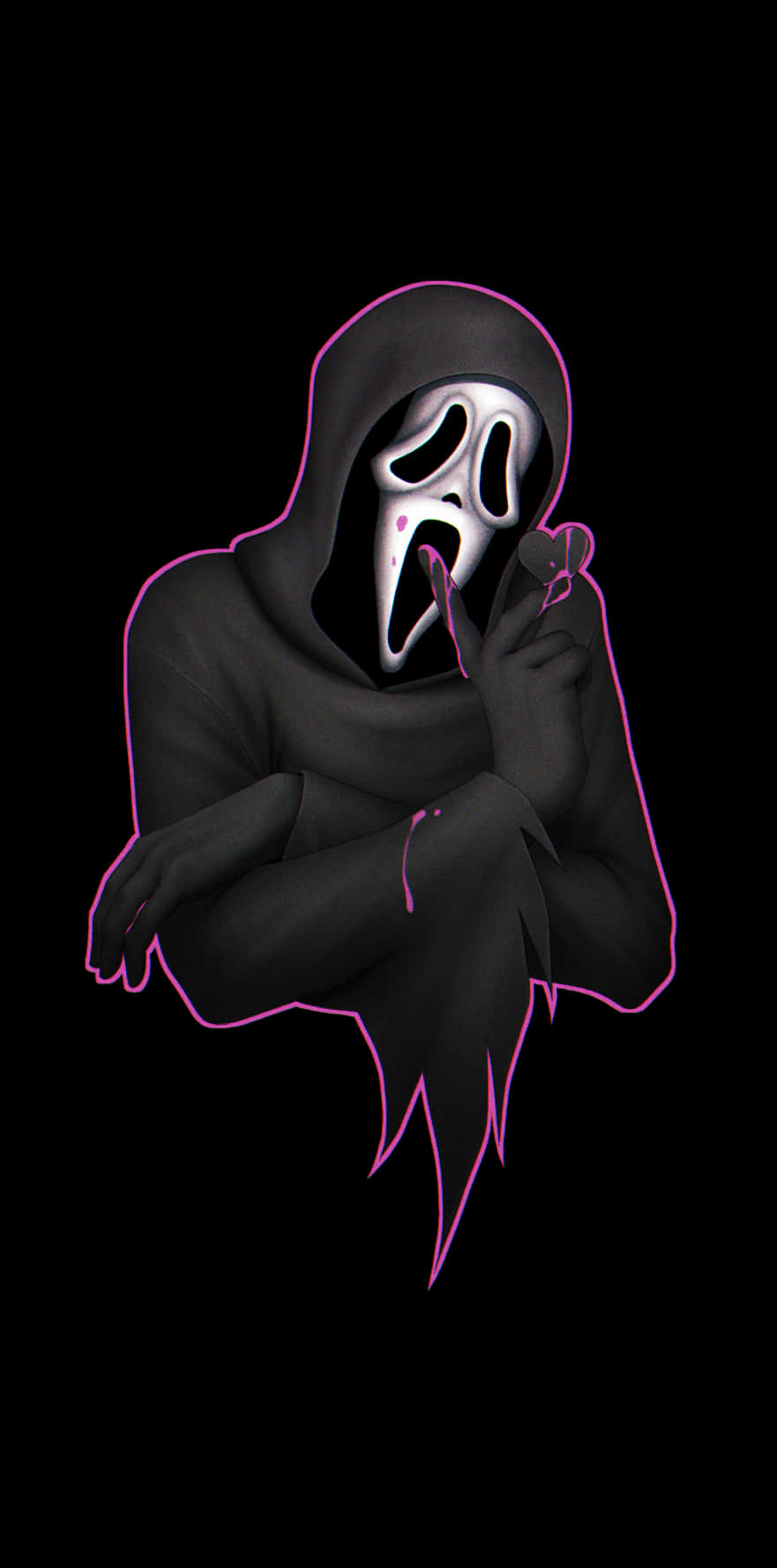 Cute Ghostface, purple outline, neon pink outline, HD Phone Wallpaper