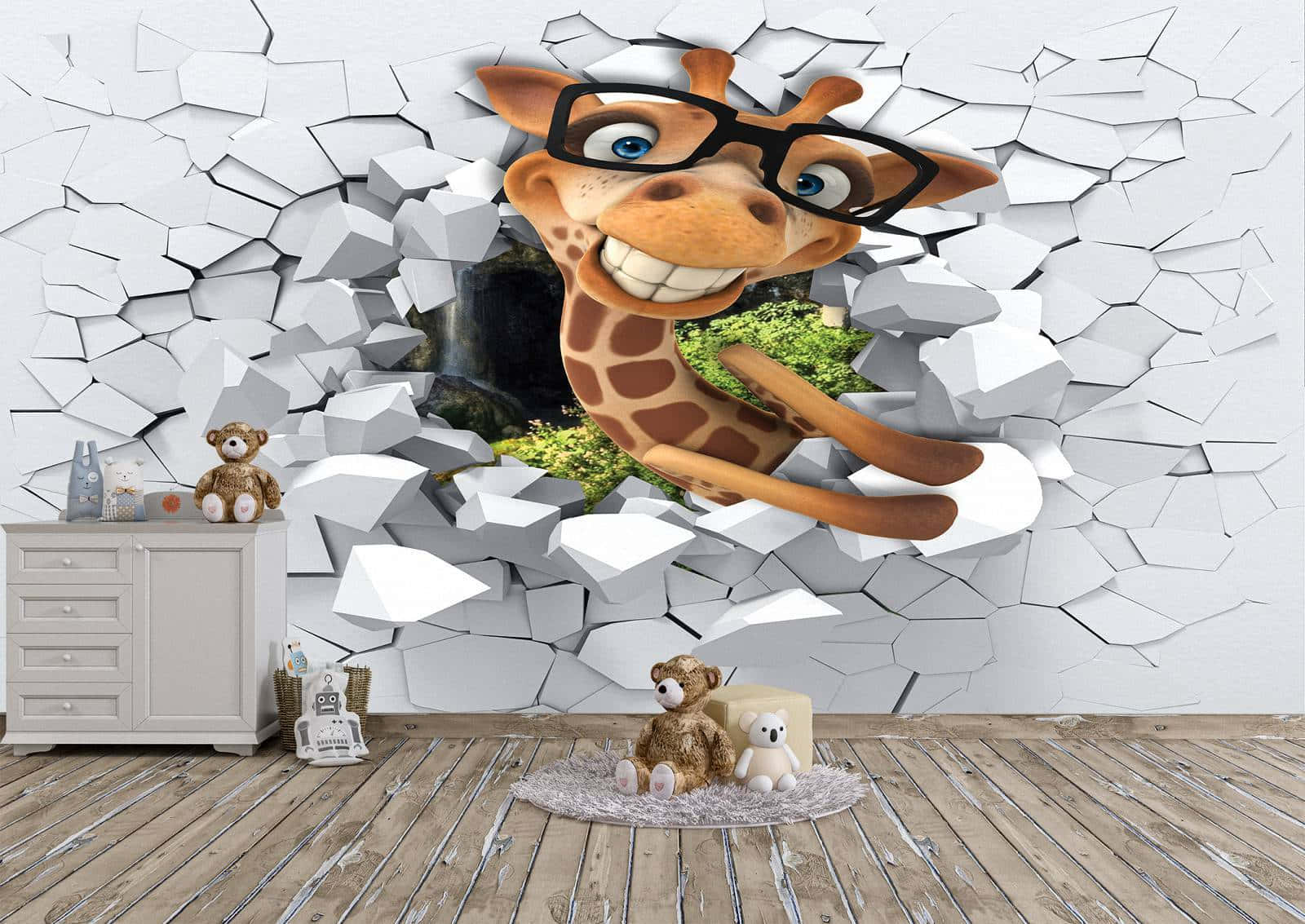 3D Illusion, cute giraffe, cartoon giraffe, HD Desktop Wallpaper