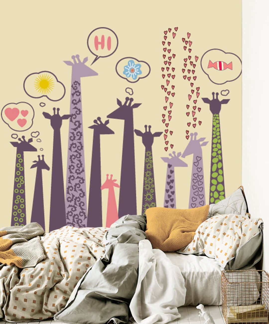 cute giraffes mural painting, bedroom, whimsical giraffe wallpaper, HD Phone Wallpaper