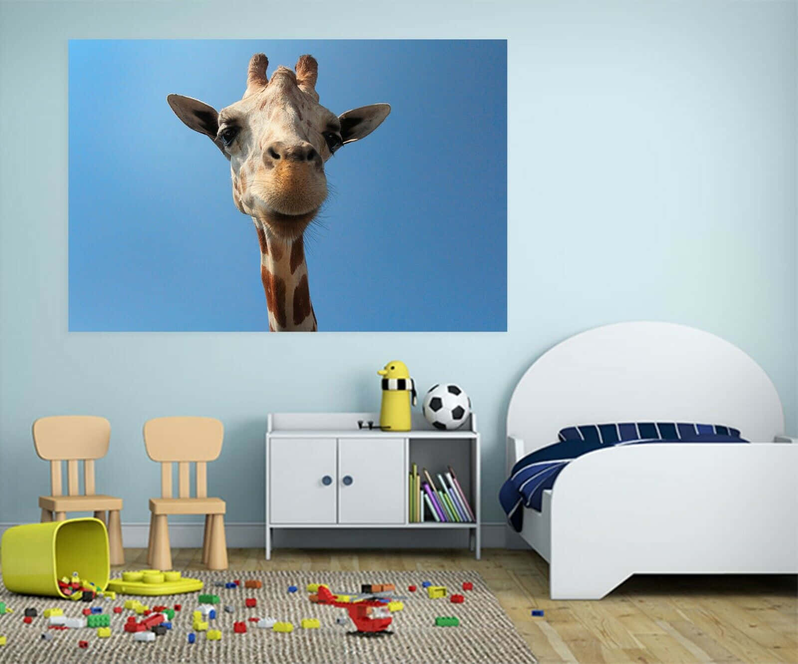 cute giraffe, blue wall, child's bedroom, HD Desktop Wallpaper