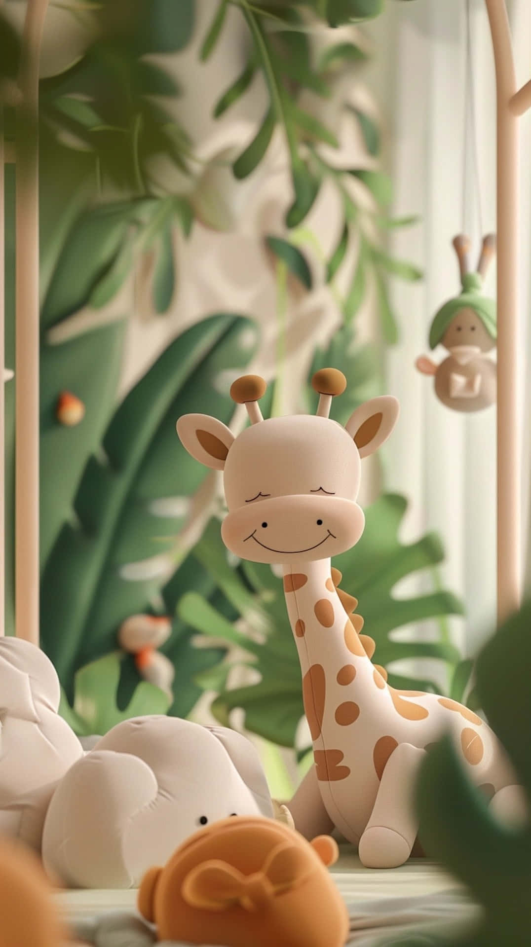 giraffeand friends, nursery decor, soft pastel giraffe plush toy, Full HD Phone Wallpaper