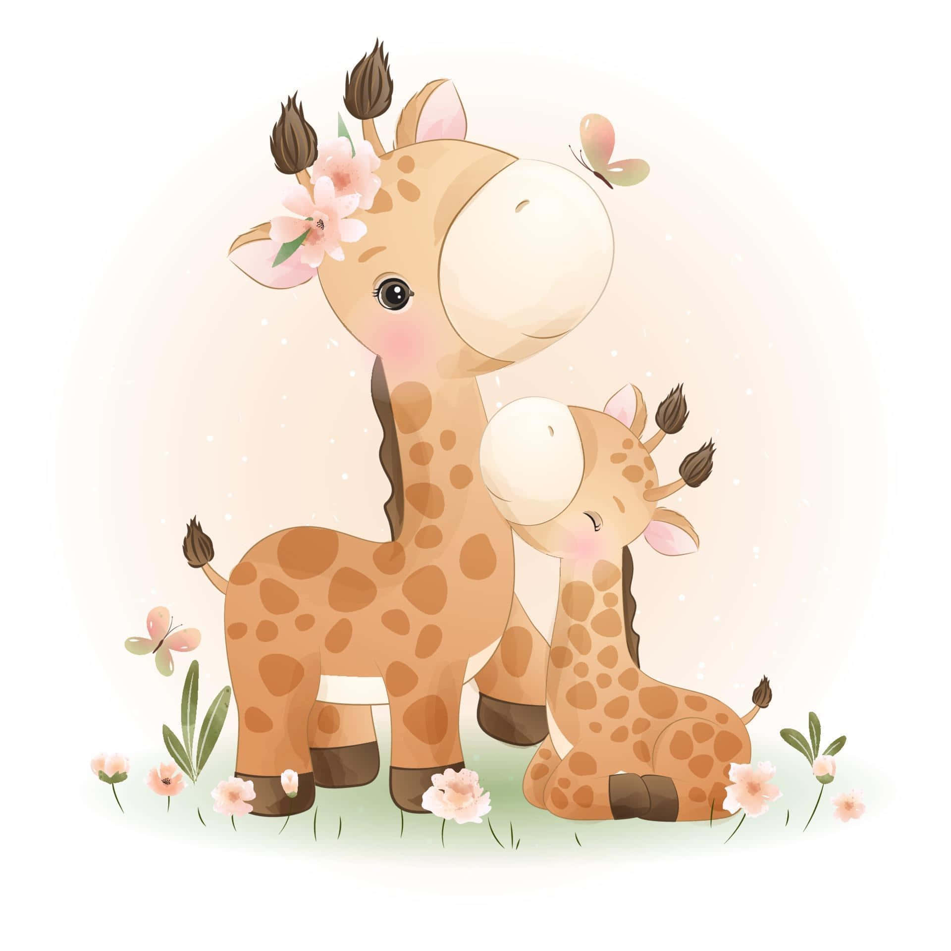 kawaii giraffe, cute cartoon giraffes, pastel meadow, Full HD Desktop Wallpaper