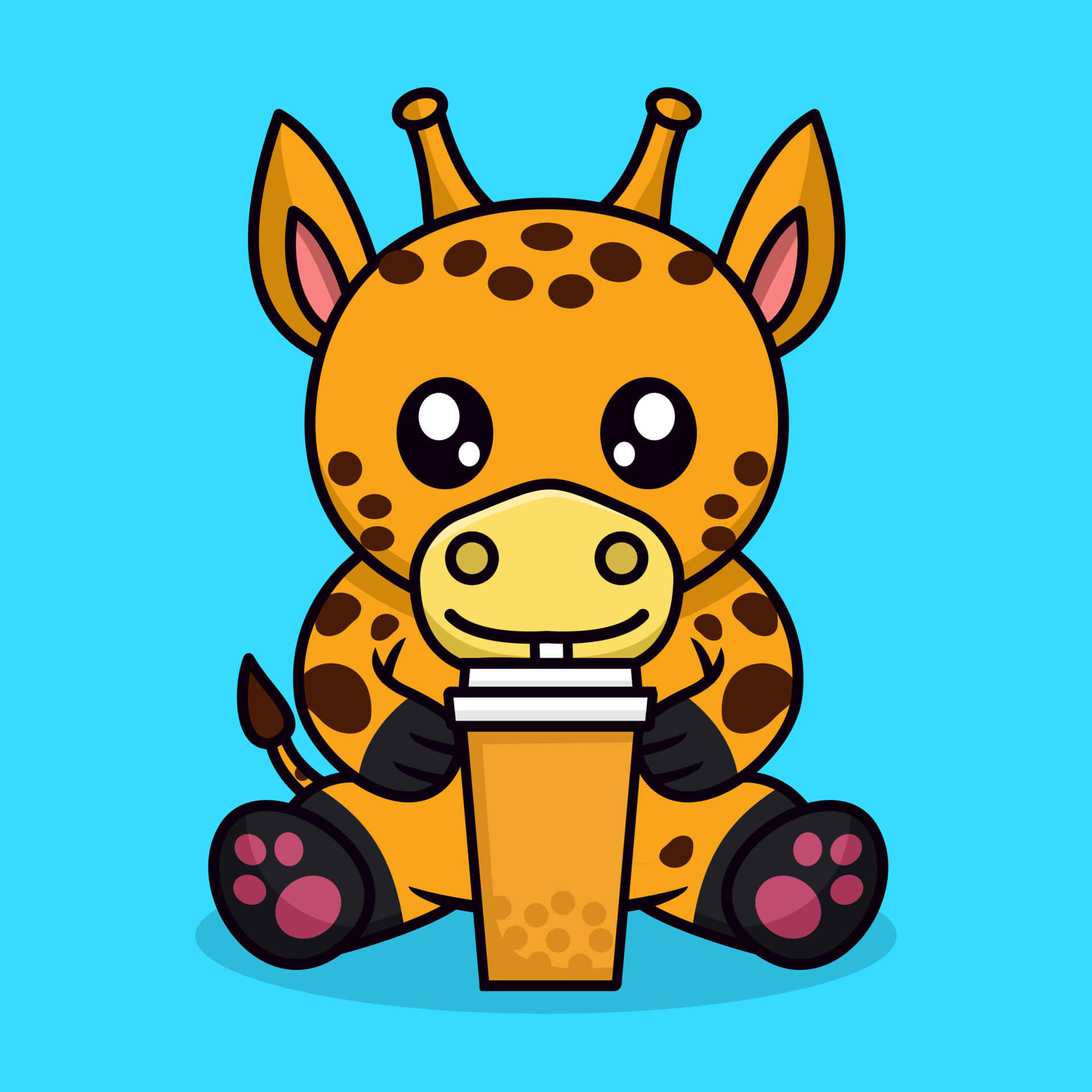 kawaii giraffe, bubble tea, pastel clouds, Full HD Desktop Wallpaper