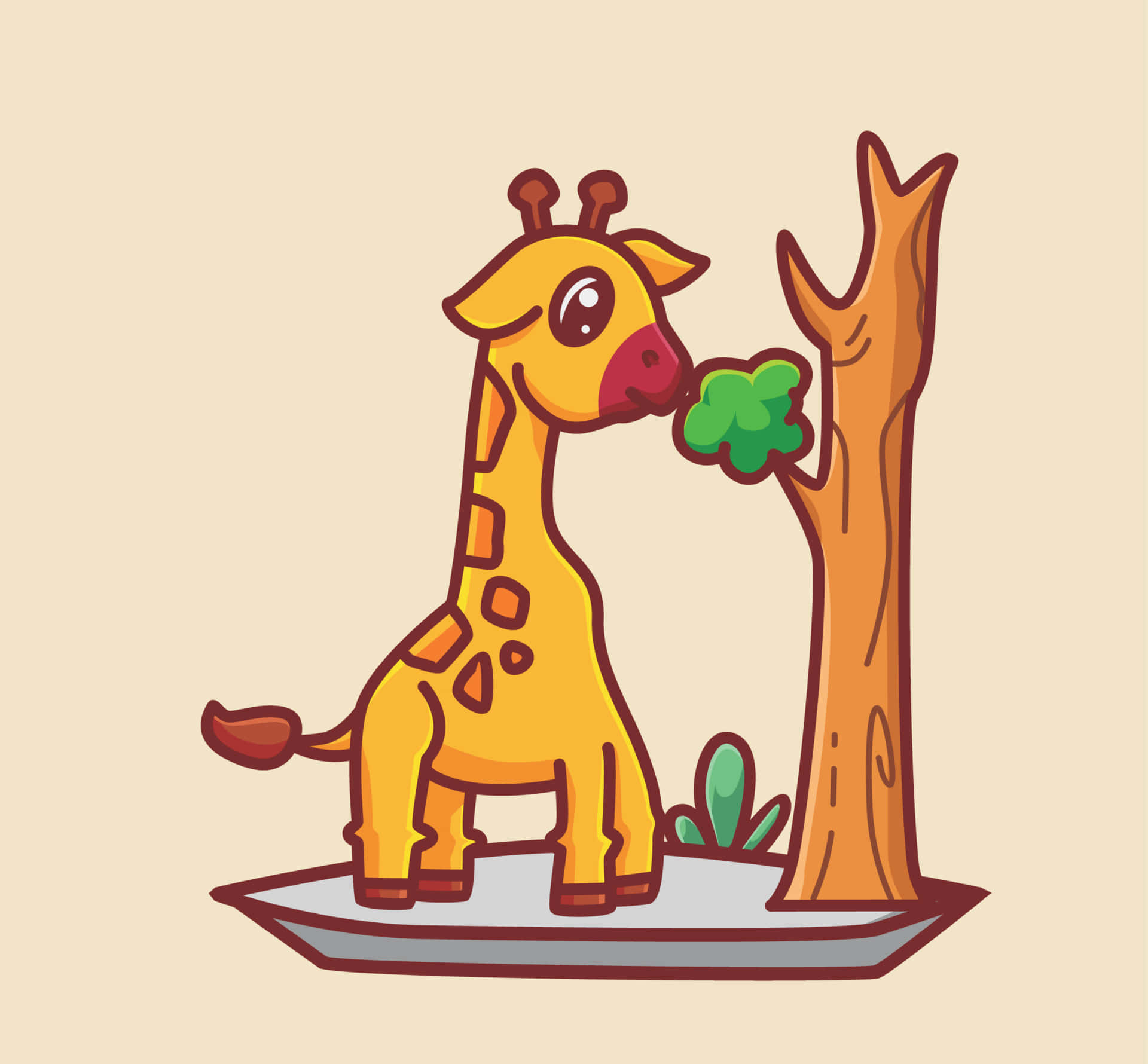 kawaii giraffe, orange spots, green leaves, Full HD Desktop Wallpaper