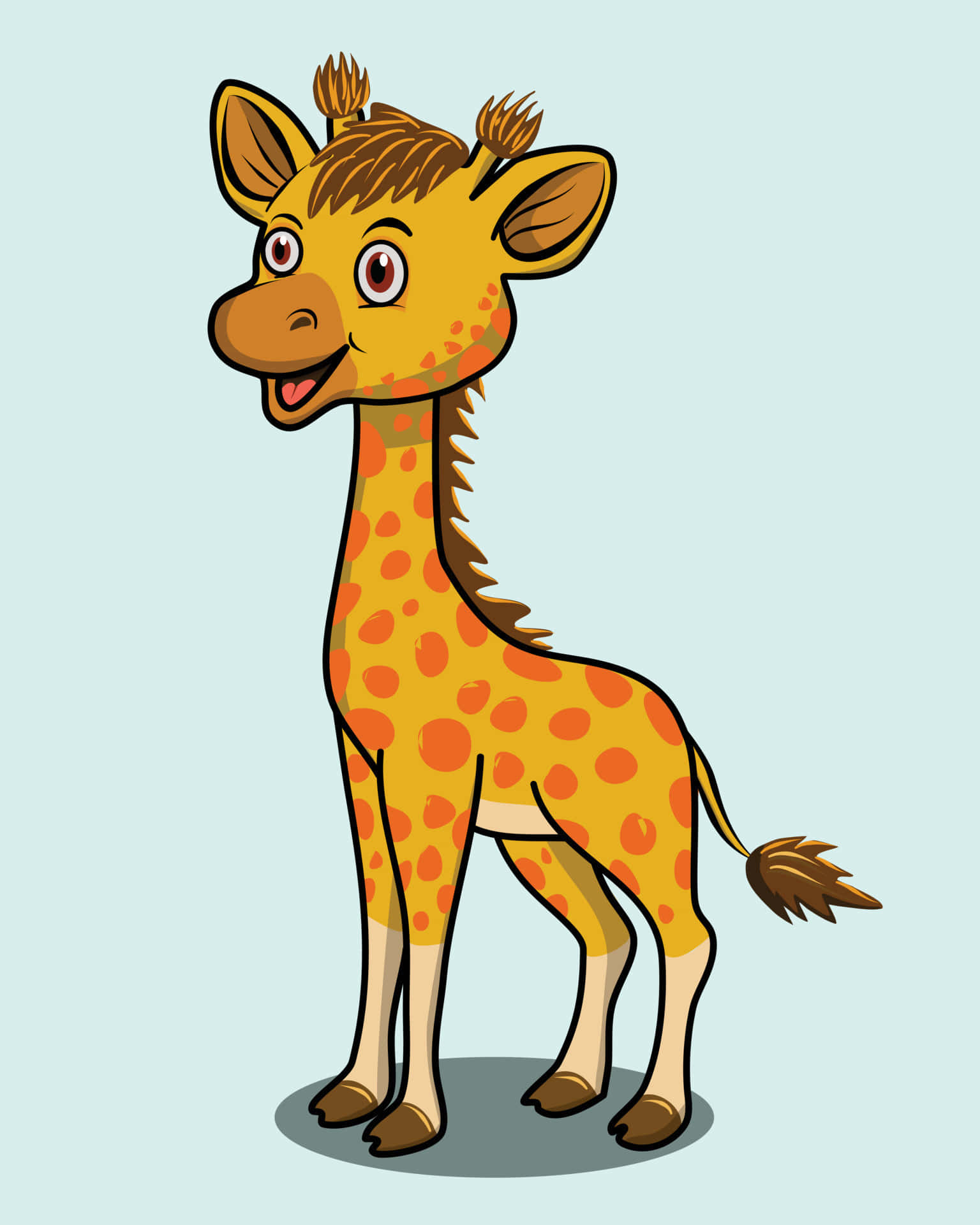 kawaii giraffe, orange spots, light blue background, Full HD Phone Wallpaper