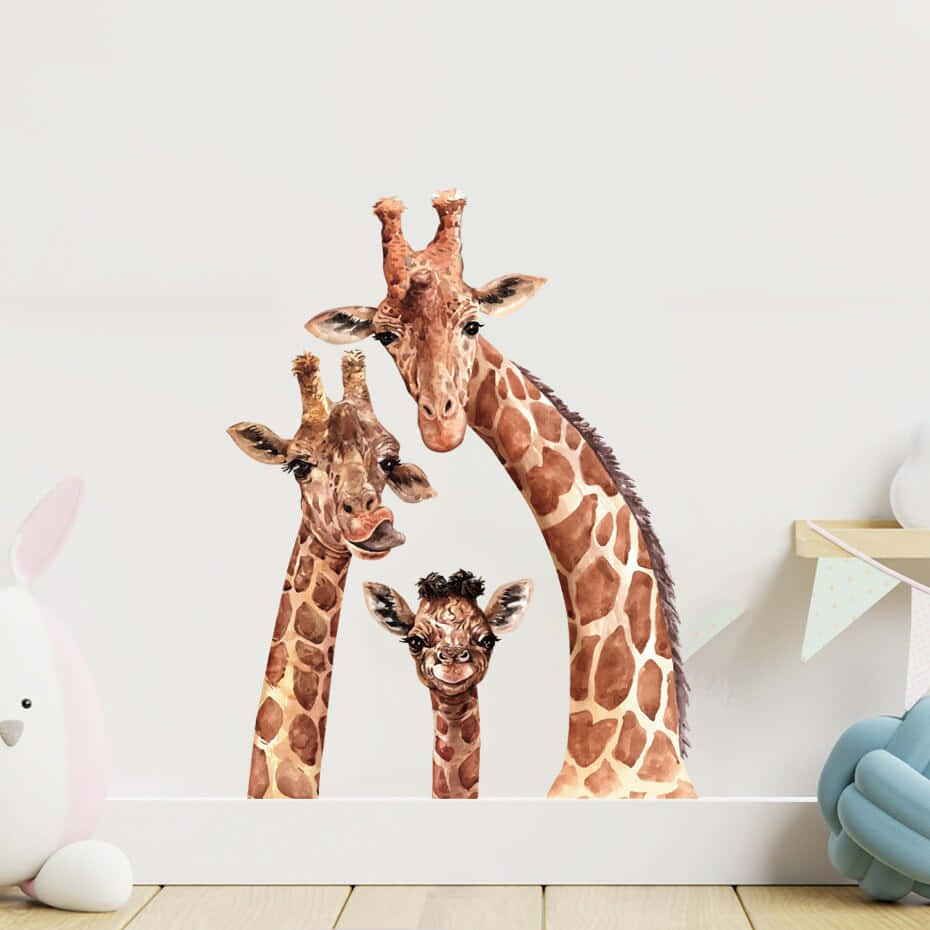 cute giraffe family, watercolor giraffes, white shelf, SD Desktop Wallpaper