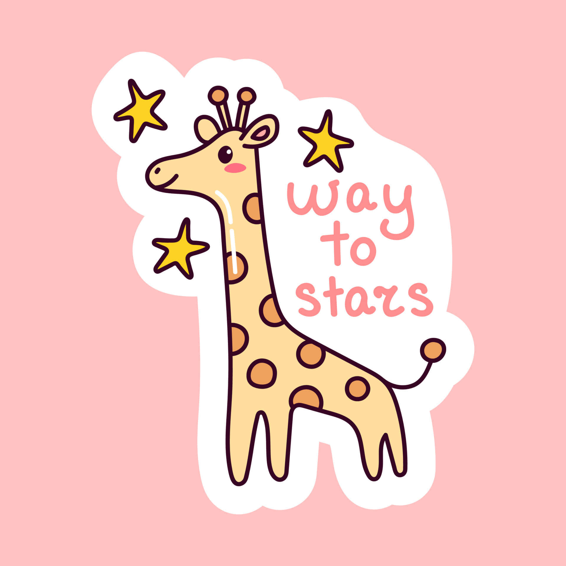 kawaii giraffe, brown spots, stars, Full HD Desktop Wallpaper
