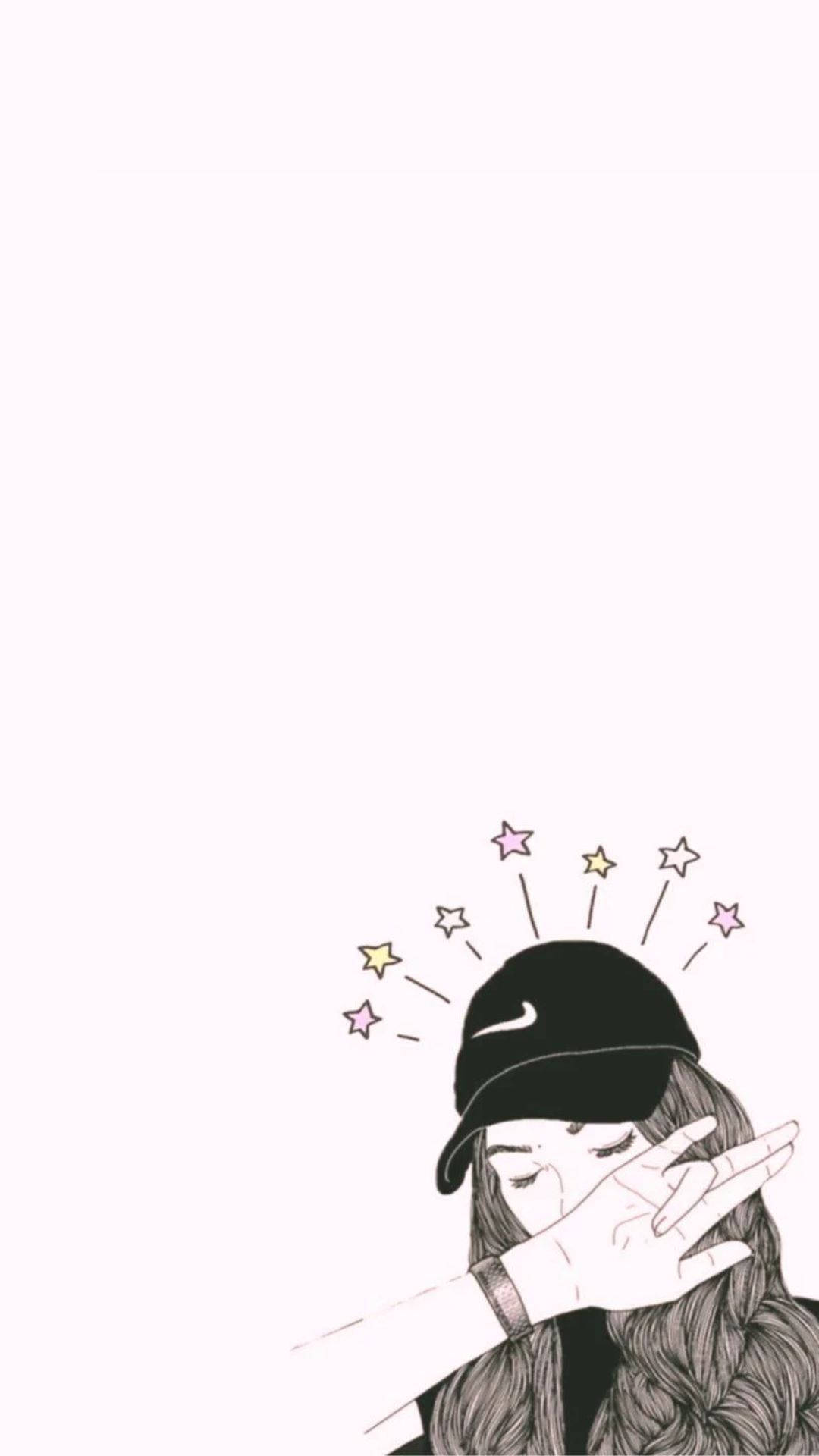 dabbing girl, black cap, colorful stars, Full HD Phone Wallpaper