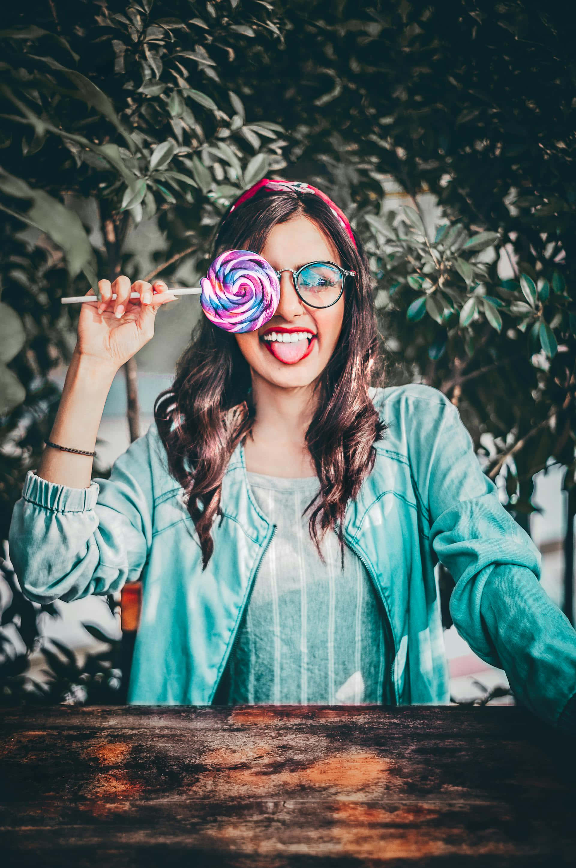 cute girl, lollipop, rainbow swirl lollipop, 2K Phone Wallpaper