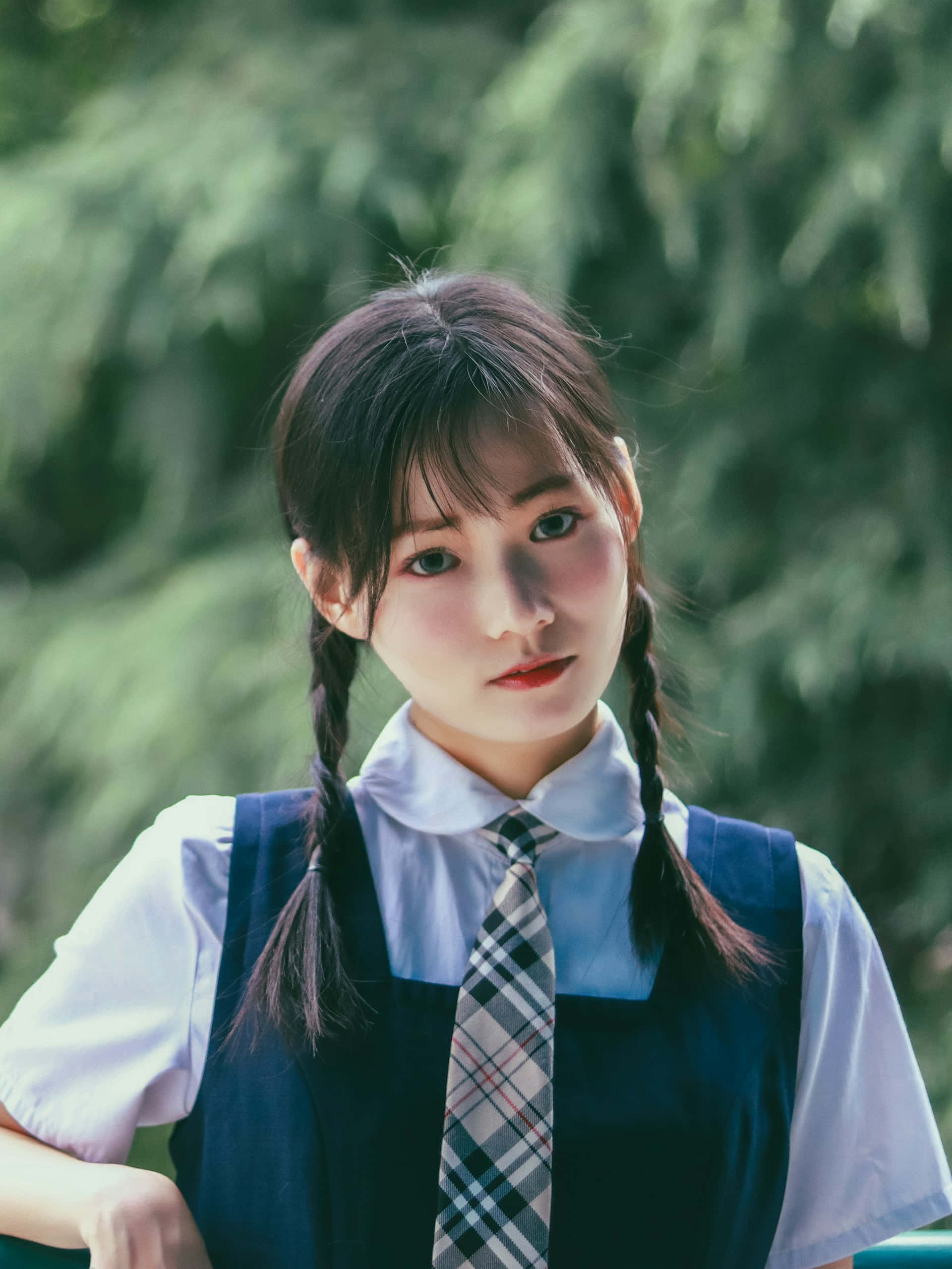 cute girl school uniform aesthetic, school uniform, braided hair, Full HD Phone Wallpaper