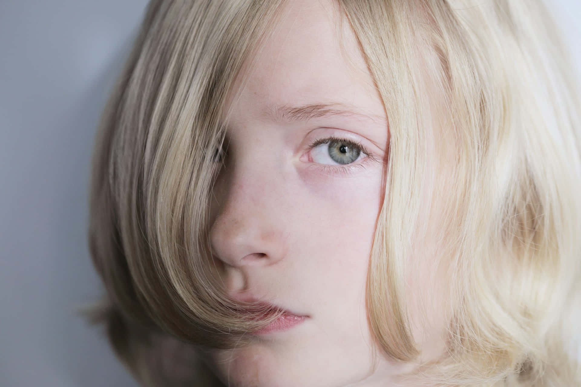 blonde girl, green eyes, close-up portrait, Full HD Desktop Wallpaper