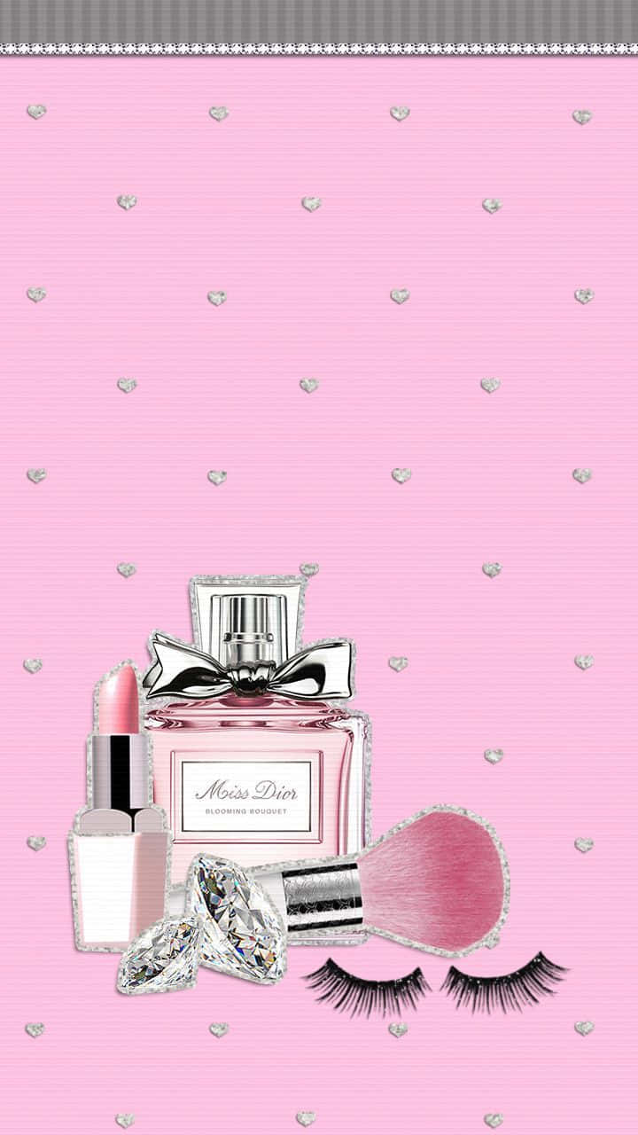 pastel makeup, pink background, hearts, HD Phone Wallpaper