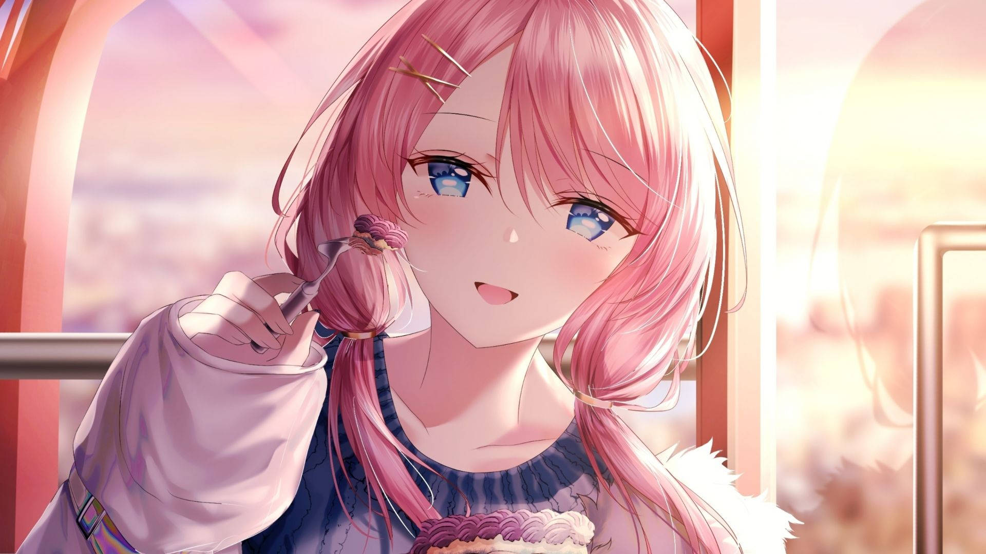 pink-haired, kawaii, cute girly, Full HD Desktop Wallpaper
