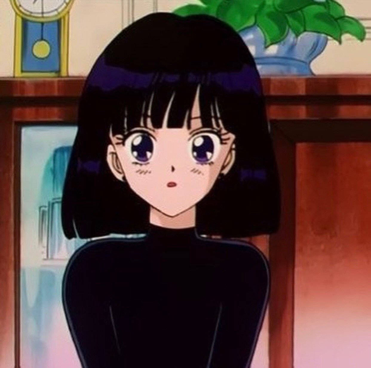 anime girl, black bob hair, purple eyes, SD Desktop Wallpaper