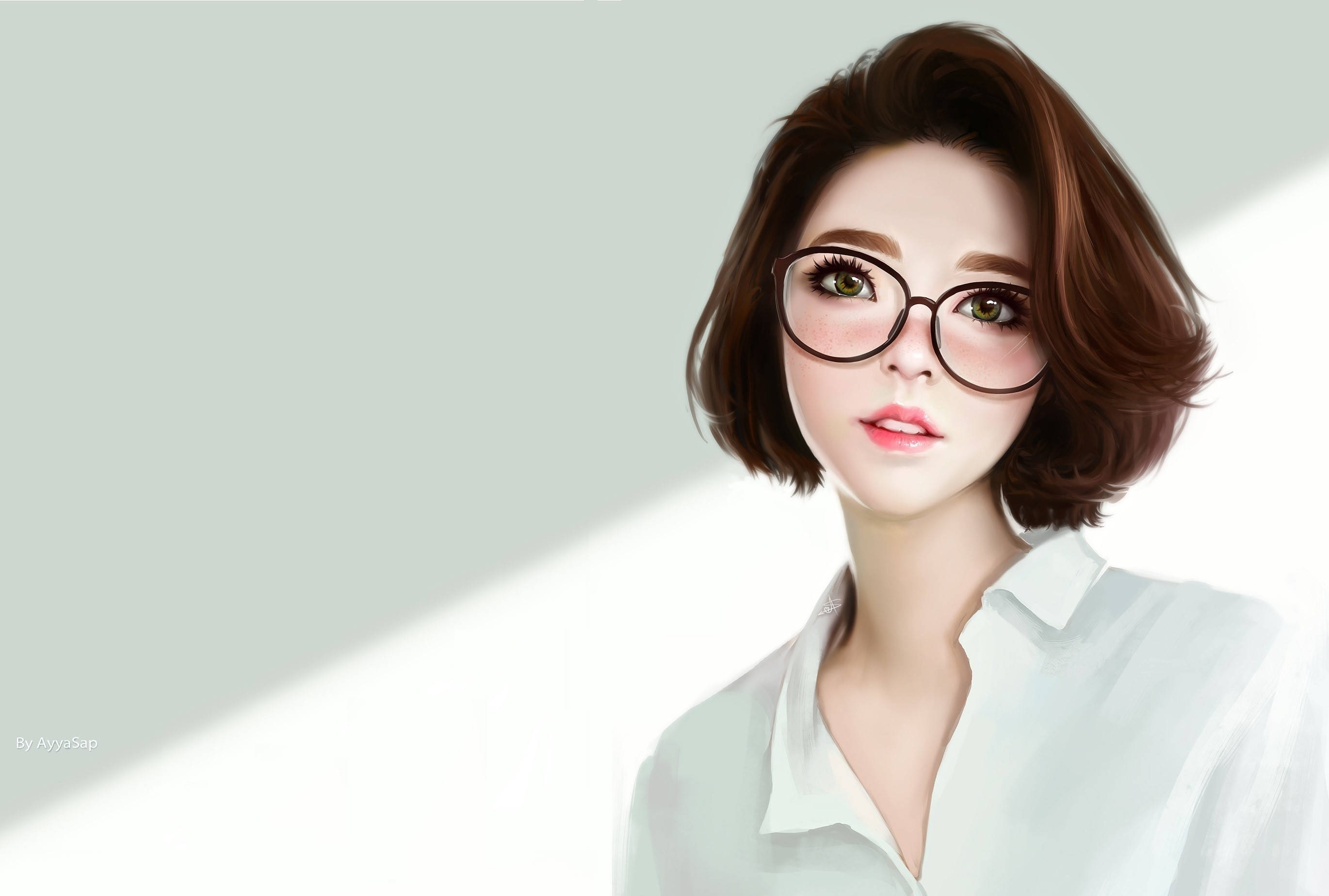short brown hair, glasses, white shirt, 2K Desktop Wallpaper
