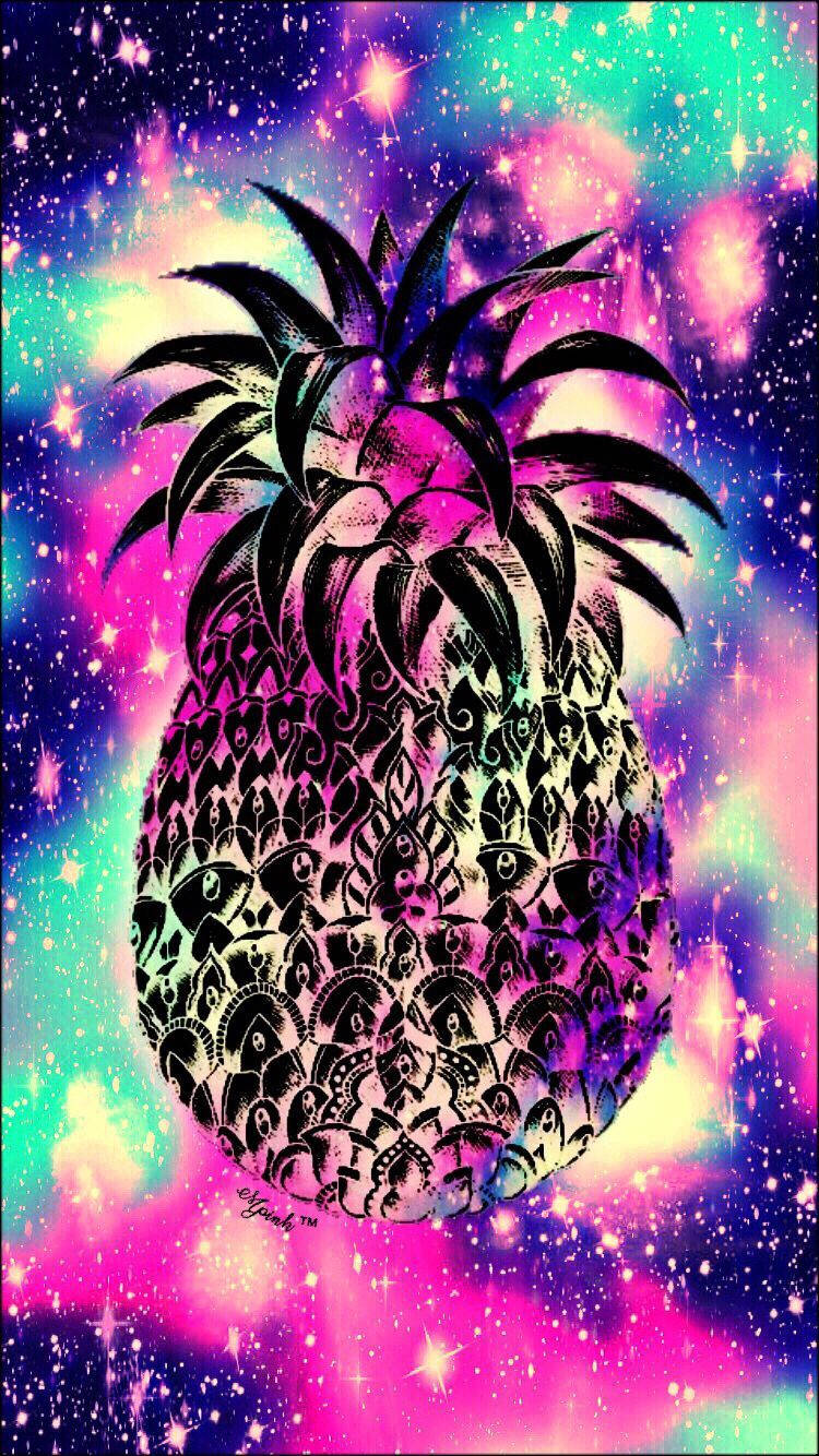 pineapple, black patterns, cosmic background, HD Phone Wallpaper