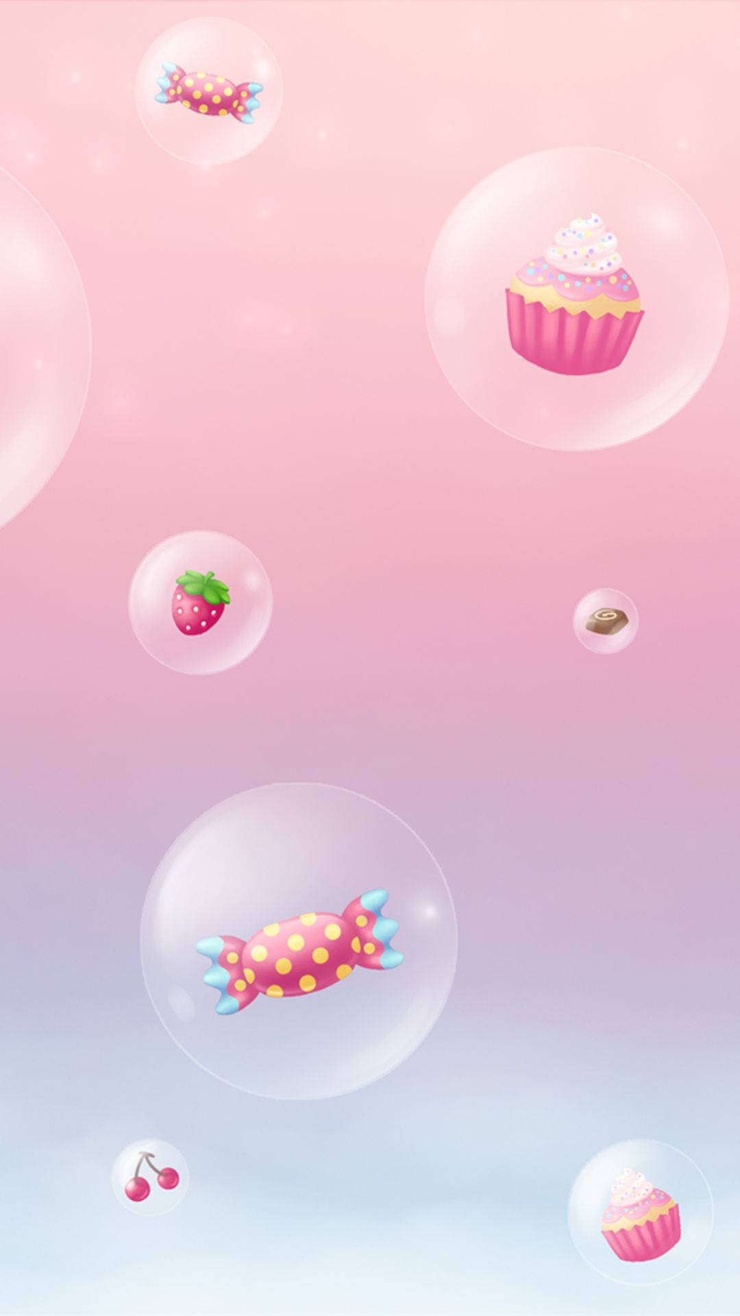 cute girly phone theme background, soft pink to blue gradient sky, floating bubbles, Full HD Phone Wallpaper