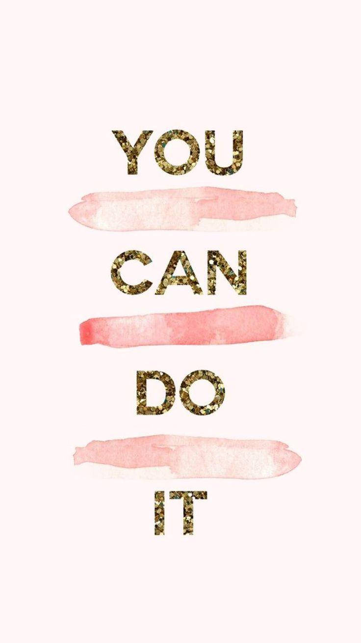 You Can Do It, glittery gold letters, soft pink watercolor strokes, HD Phone Wallpaper