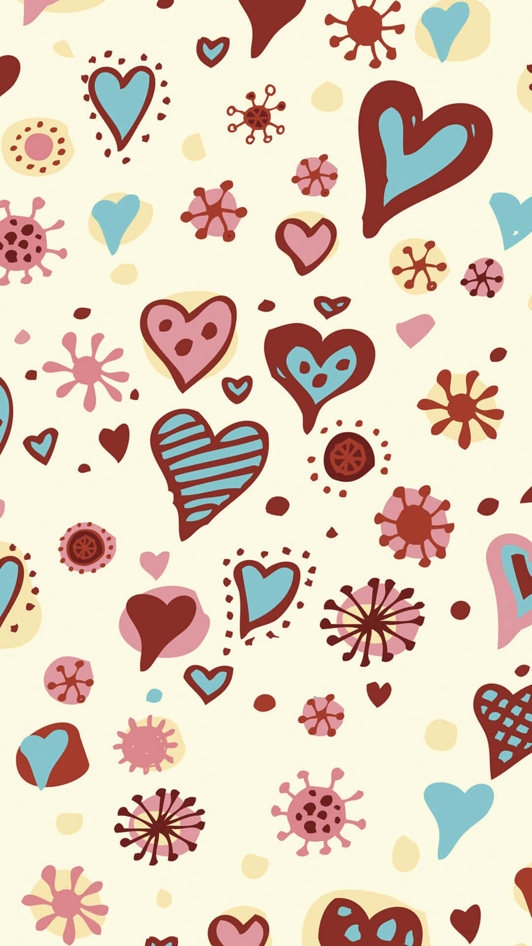 hearts, floral shapes, warm tones, Full HD Phone Wallpaper