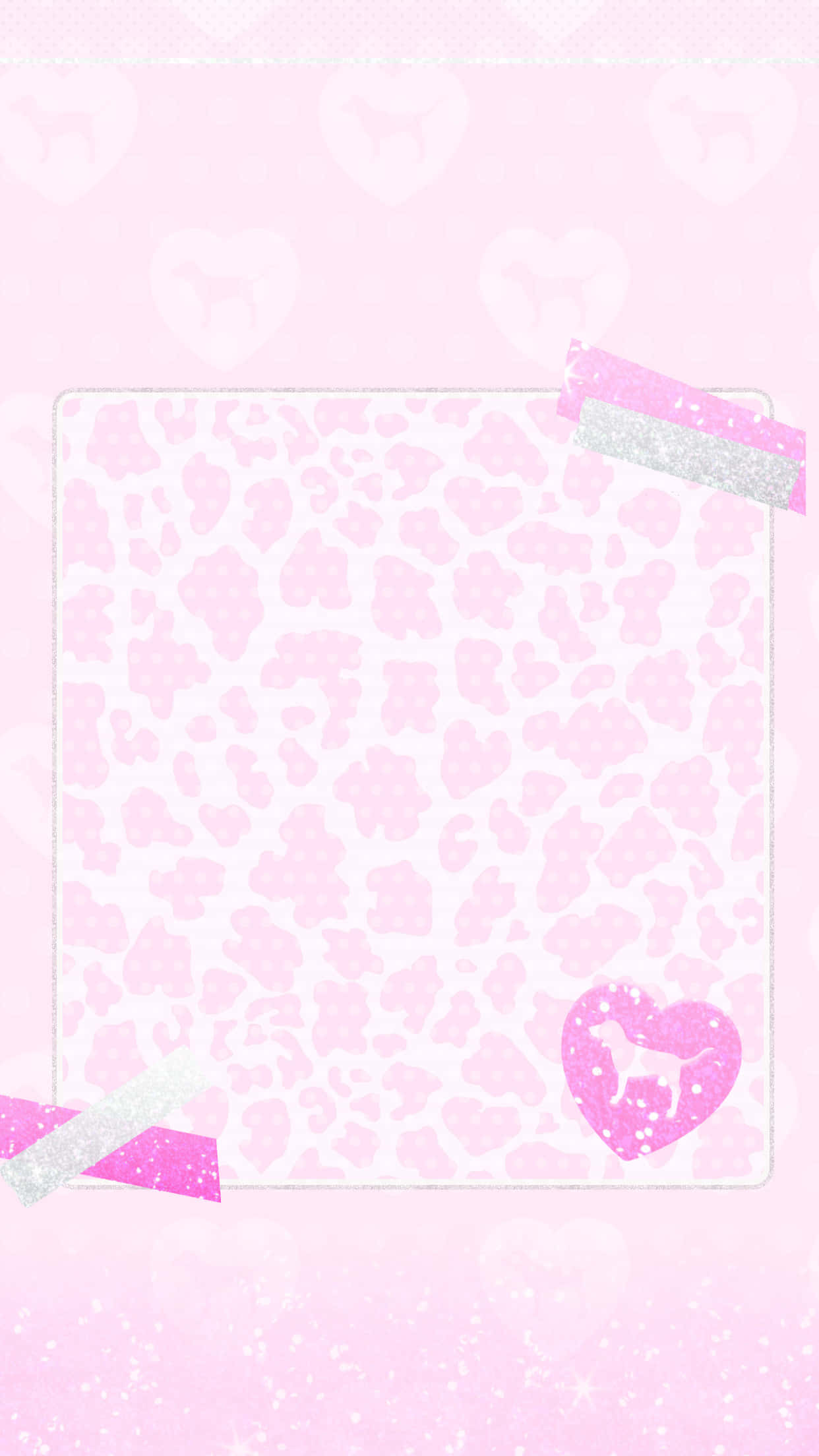 pink glittery, heart-shaped dog silhouettes, central framed leopard print panel, Full HD Phone Wallpaper