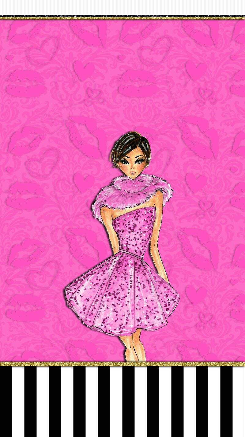 pink sequined dress, fluffy collar, pink background, HD Phone Wallpaper