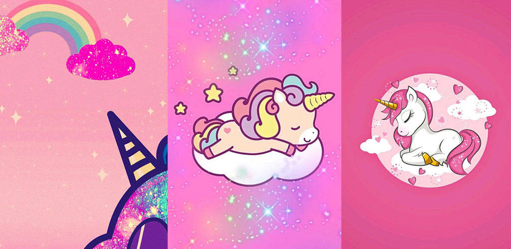 cute girly unicorn, cartoon unicorns, pink skies, SD Desktop Wallpaper