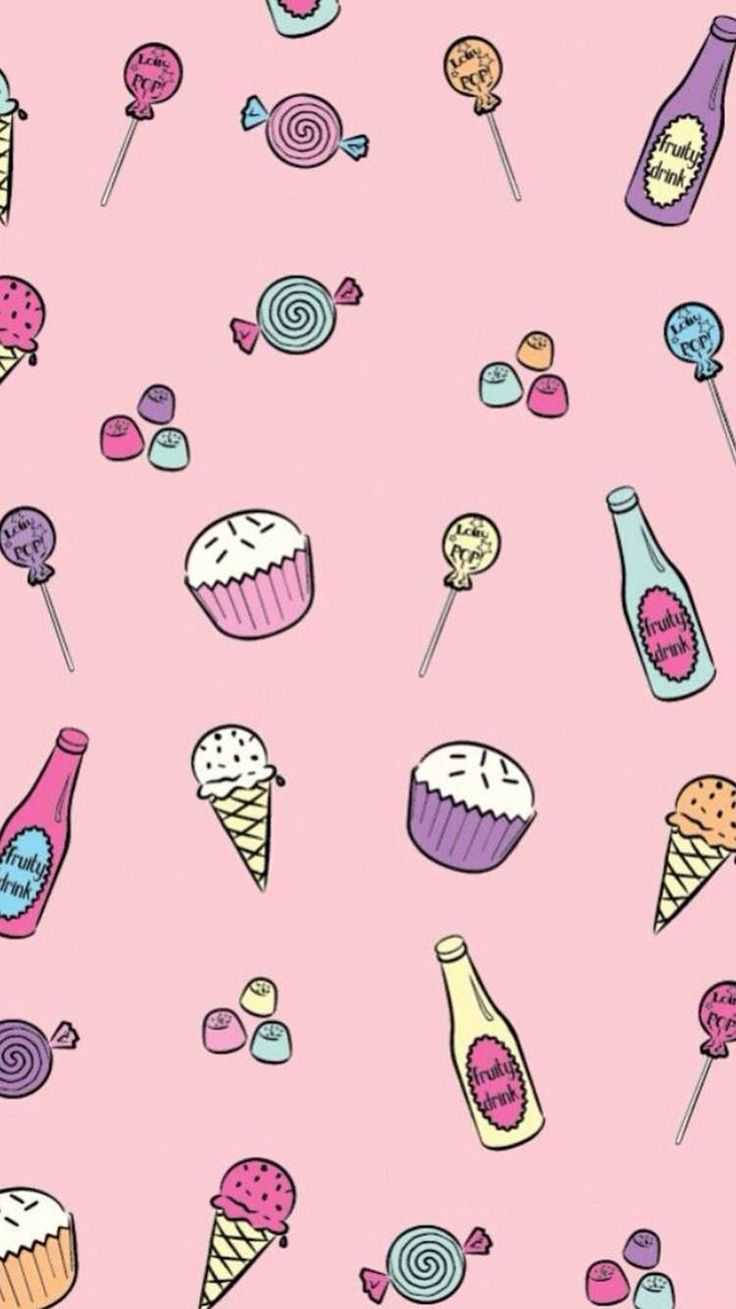 Cute Girly Sweets, pink, cartoon-style candies, HD Phone Wallpaper