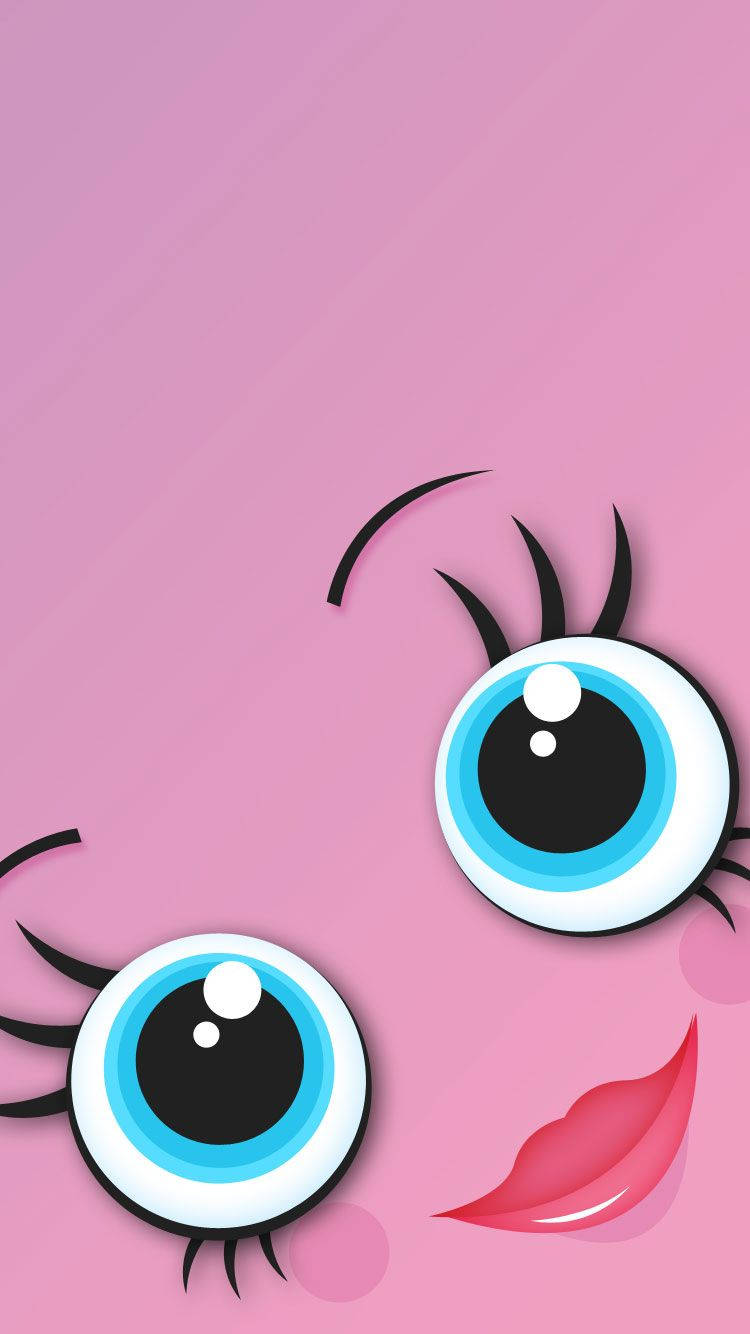 pink cartoon face, large blue eyes, pink lips, HD Phone Wallpaper